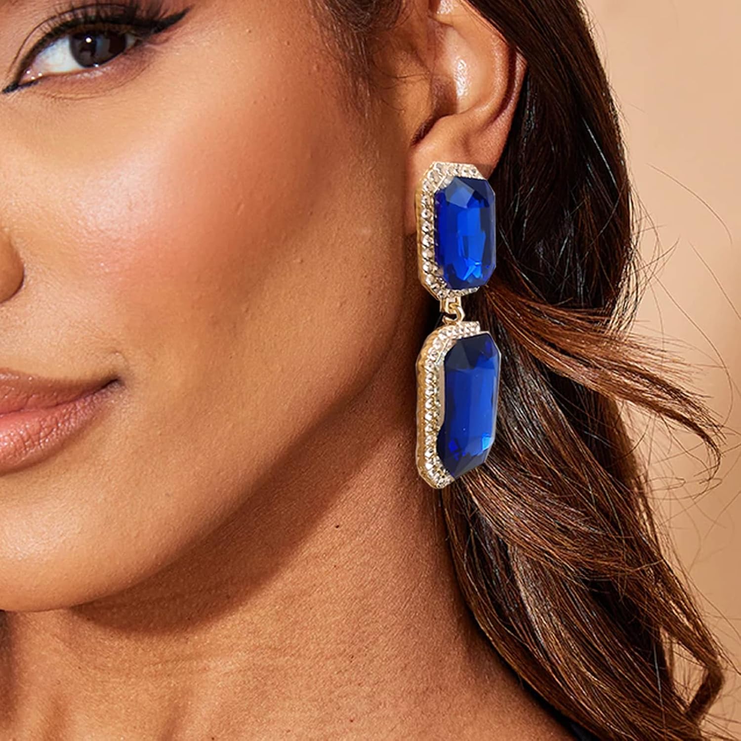 Vintage Rhinestone Statement Earrings Fancy Big Crystal Rectangle Drop Dangle Earrings Evening Prom Pageant Jewelry Earrings for Women - Image 3