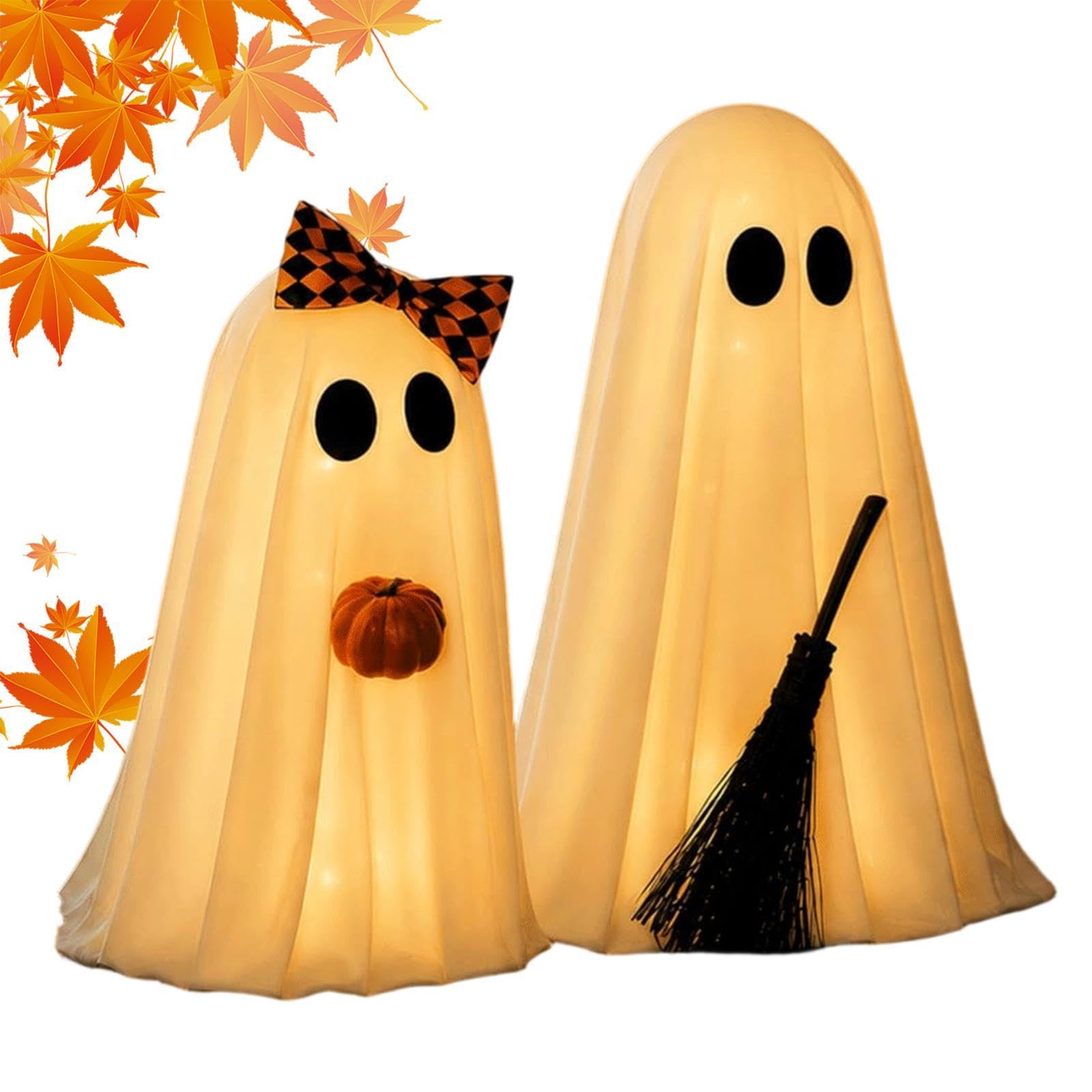 Dekoracje Duchy Halloween Dekoracyjne Świetlne Figurki Ducha LED | 2 Figurki Halloweenowe Z Miotłą Do Wnętrz i na Zewnątrz Łazienka Kuchnia Biuro Kominek Ganek