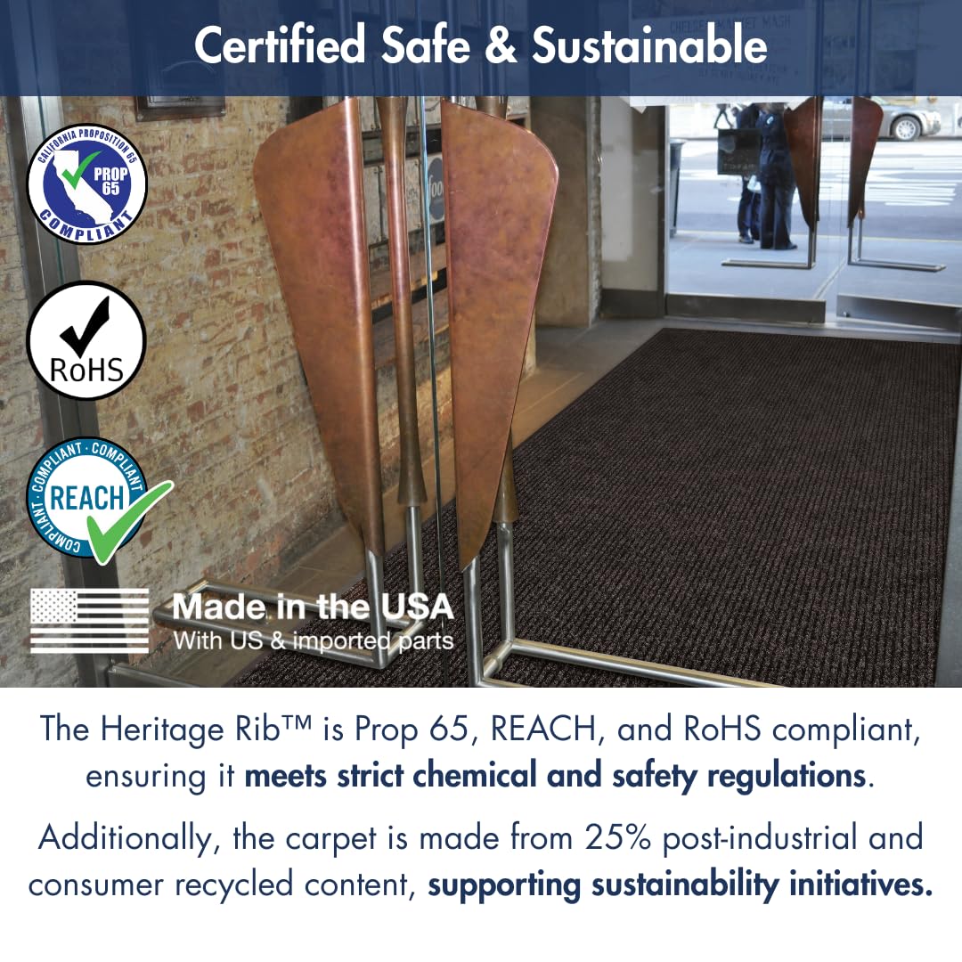 Notrax Heritage Rib™ Commercial Indoor Door Mat Office Rugs – 3' x 4' Charcoal Front Door Mat with Double Rib 22oz Yarn, Non-Slip Vinyl Backing – Durable Entryway Rug Made in The USA – 117S0034CH - Image 7