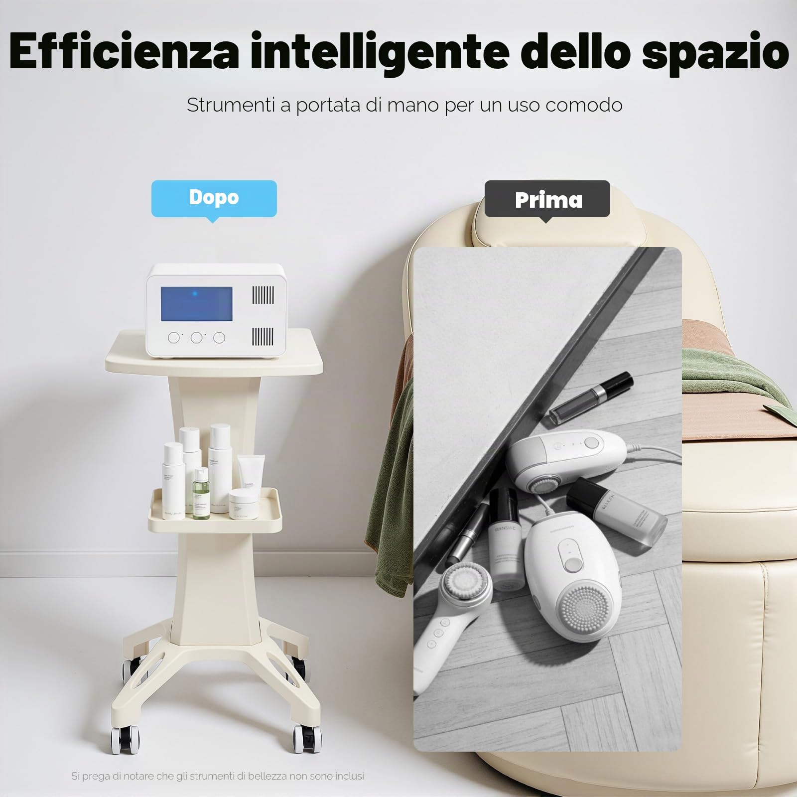 Carrello regolabile per salone di bellezza con vassoio, carrello cosmetico con ruote per ufficio e salone, carrello multiuso per parrucchieri