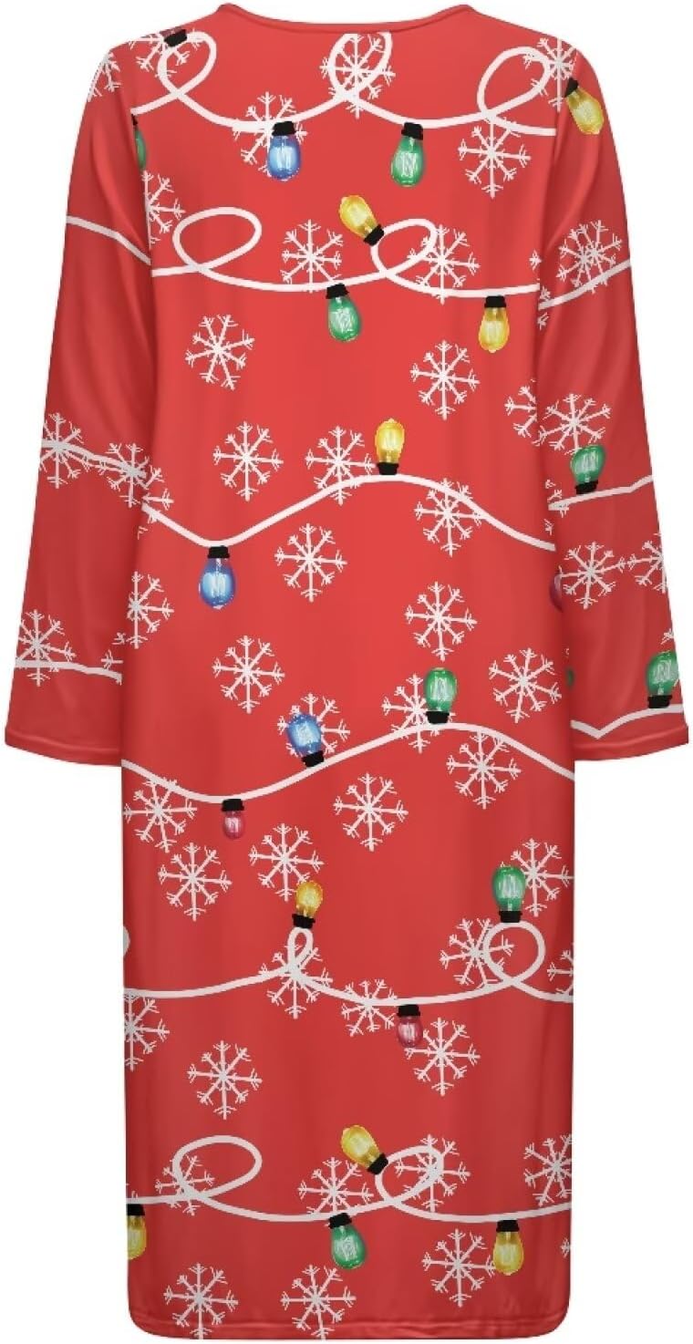 Womens Crewneck Sleepshirts Long Sleeve Night Shirt with Pockets, Lightweight Housedress Bathrobe Pajama Nightgowns