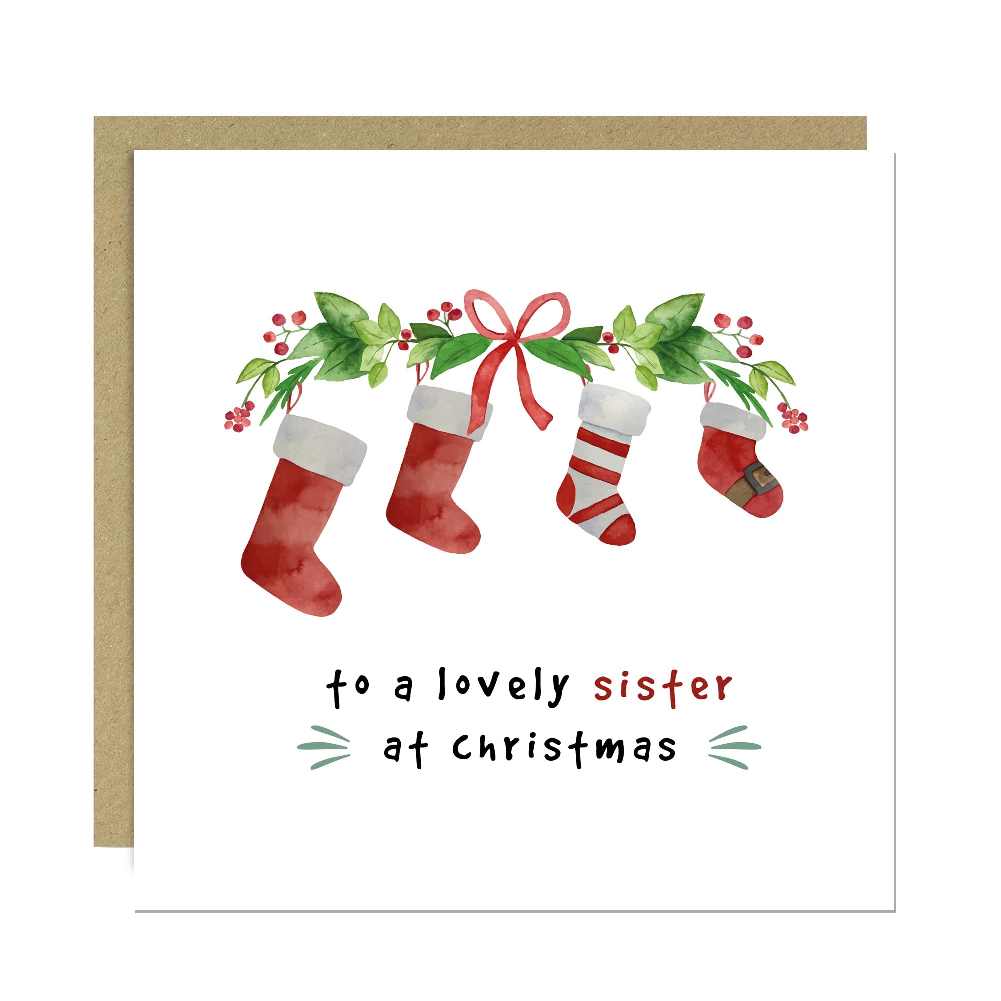 RED OCEAN Merry Christmas Sister Card Special Christmas Greetings Card For Sister From Brother 145x145mm With Kraft Envelope Xmas Cards For Big Little Sisters