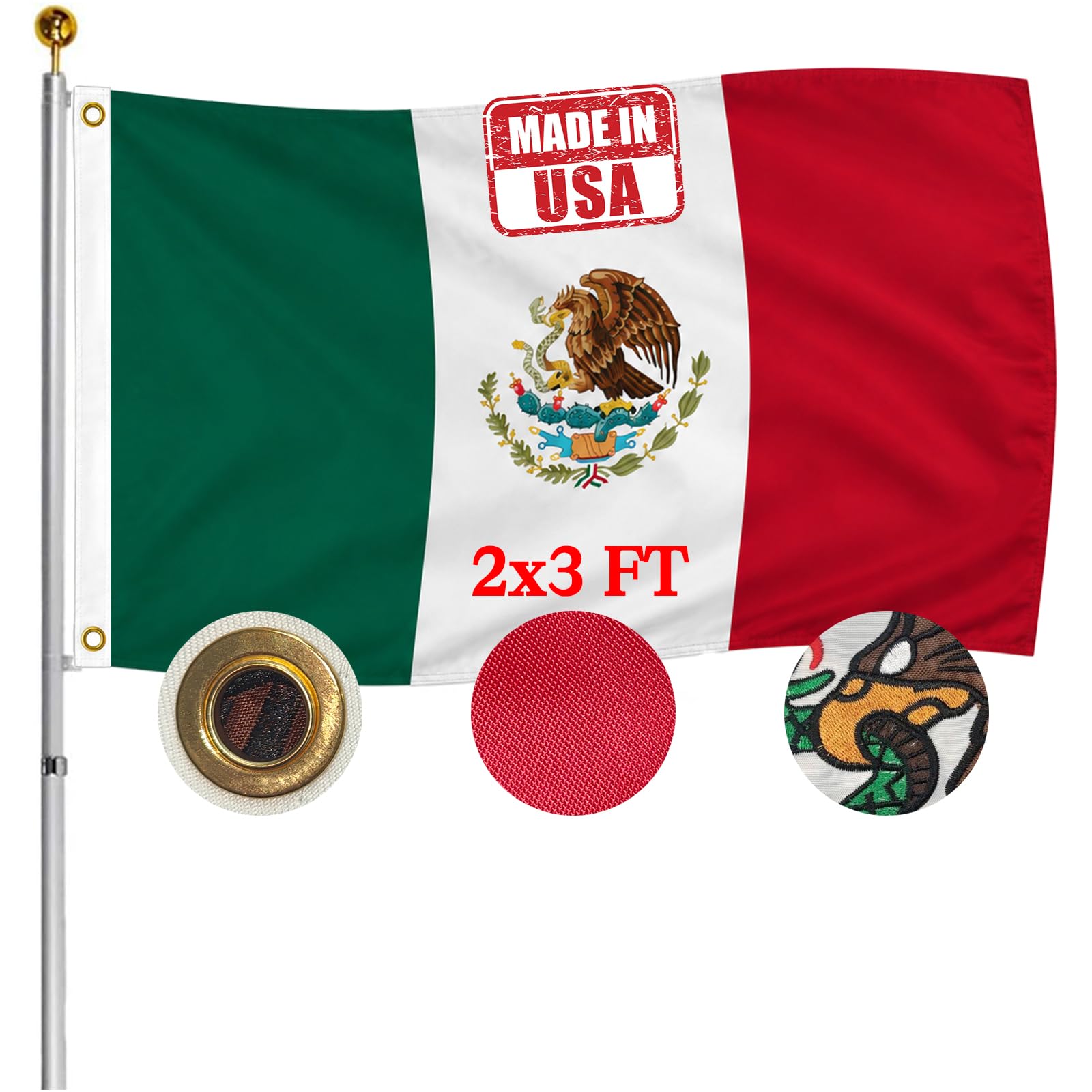 Amazon.com : Hypoth Embroidery Double Sided Mexico Flag 2x3 FT