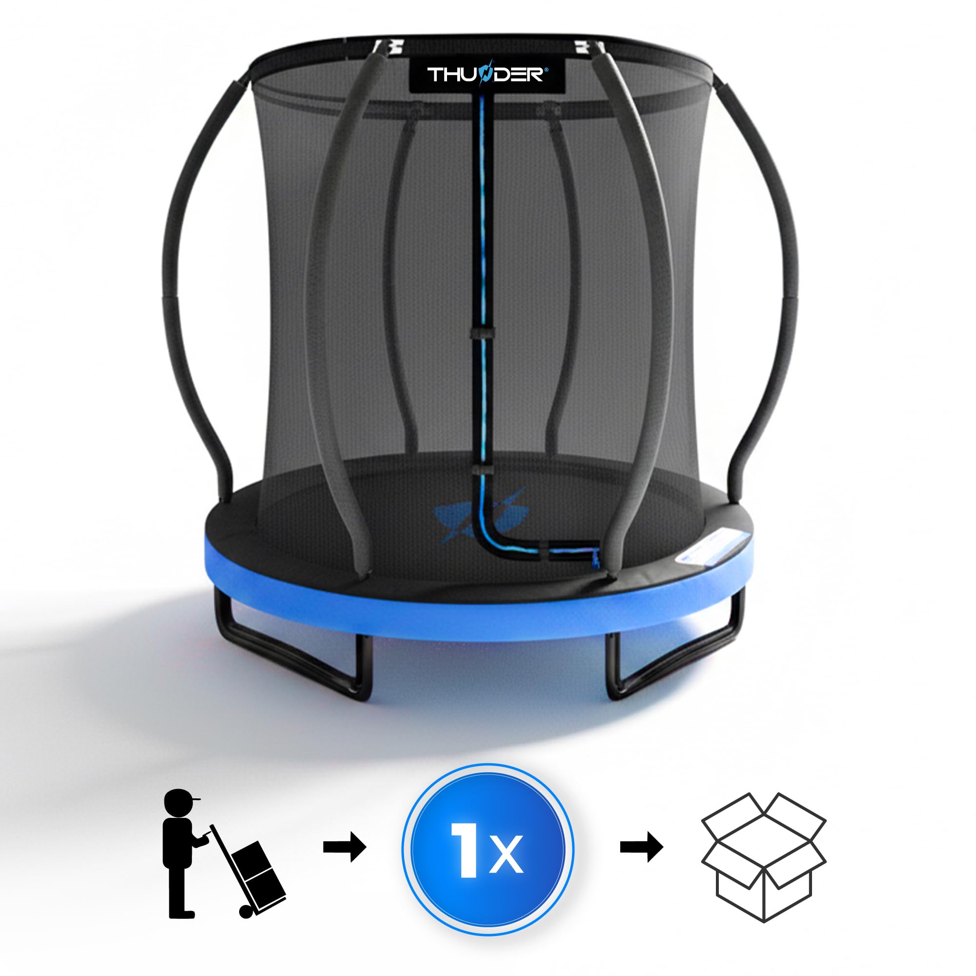 THUNDER Trampolino da Giardino con Rete e Scala – Outdoor per Bambini e Adulti, Stabile, Wetterfest, Varie Misure e Color