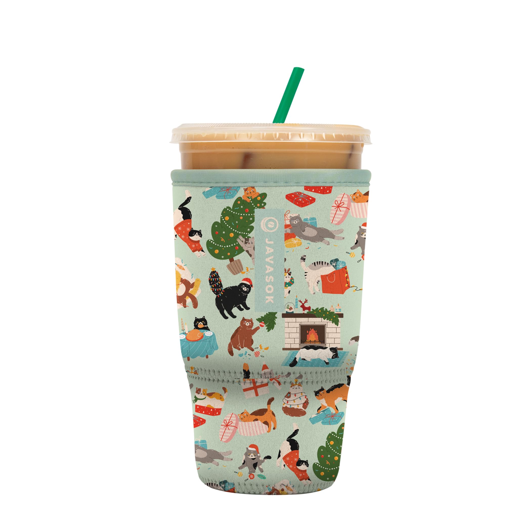 Sok It JavaSok Iced Coffee &amp; Cold Soda Insulated Neoprene Cup Sleeve (Meowy Mayhem, Large: 30-32oz)