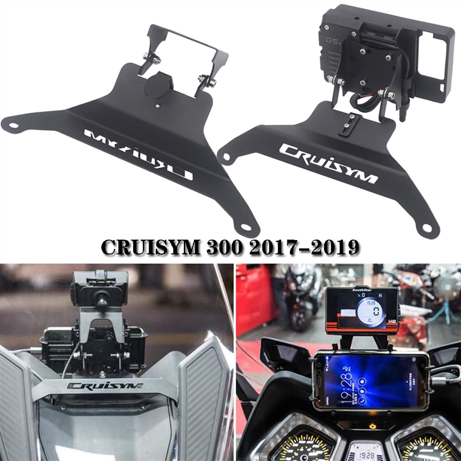 Kierownica motocyklowa uchwyt na telefon komórkowy GPS przedni stojak uchwyt Smartphone, dla SYM CRUISYM 300 2017-2019 CRUISYM300 stojak nawigacyjny Uchwyt na telefon motocyklowy(A)