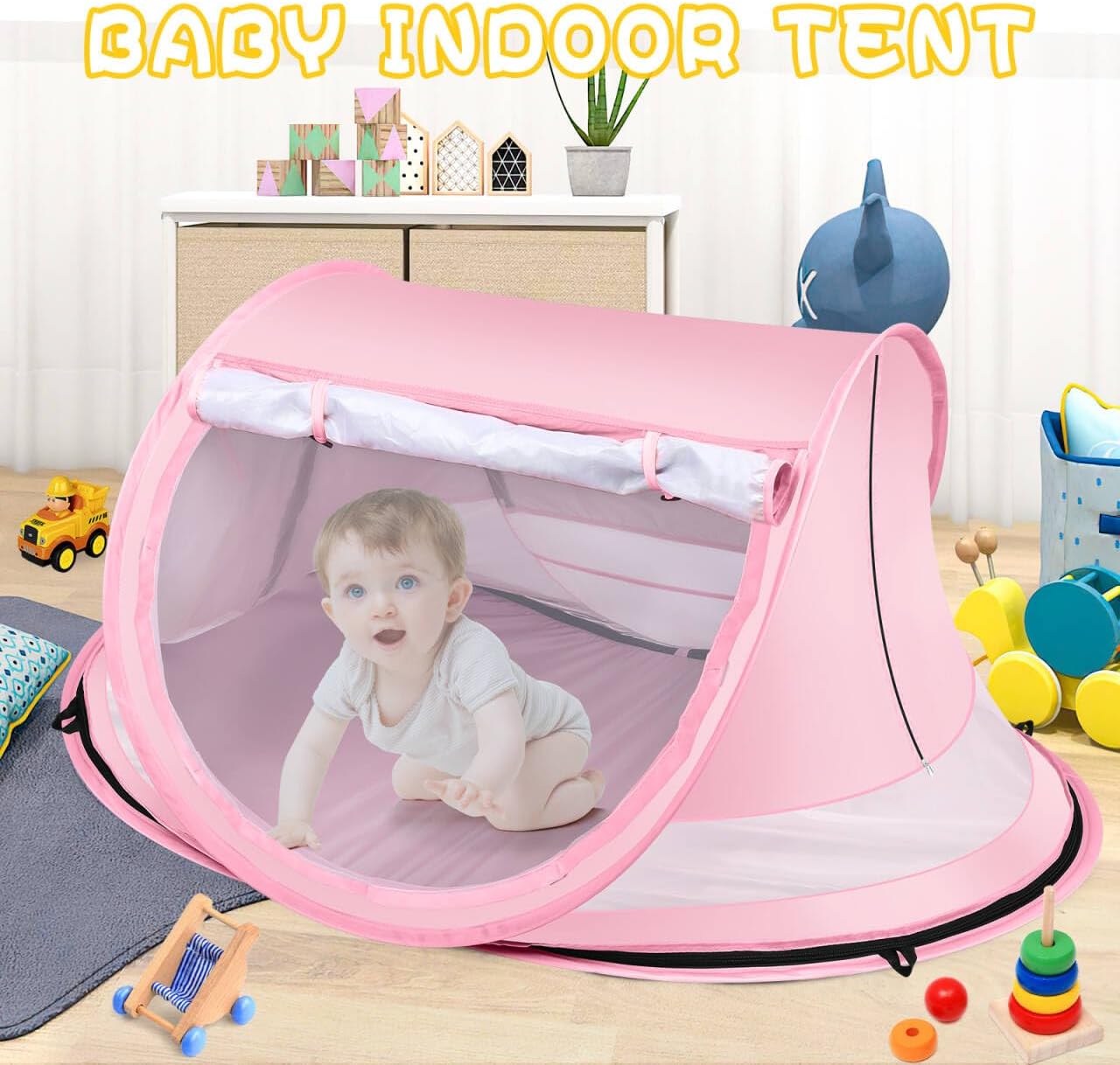 Baby Beach Tent,Large Pop Up Beach Tent Sun Shade for Beach,Portable Baby Travel Tent with Mosquito Net,Indoor Baby Play Tent,UPF 50+ UV Protection Sun Shelters for Infants