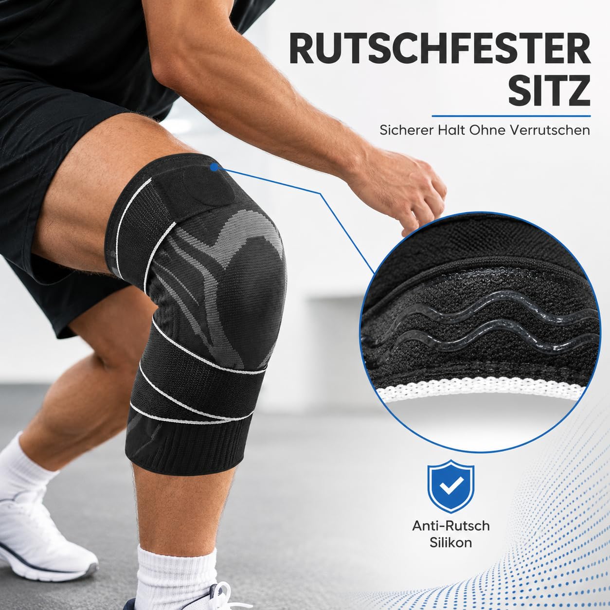Anaconda Knee Brace Mit Drehverschluss, Einstellbare Kniebandage Mit Seitlichen Federn und Gel Patella Polster, Rutschfeste Kompressionsbandage Für Sport und Alltag (Schwarz,L)