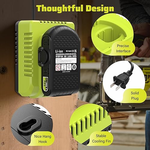 Miniatura 6 de Combo de batería y cargador de 18 V 3.0Ah con puerto USB, repuesto para batería Ryobi de 18 V, compatible con batería Ryobi y cargador de 18 voltios