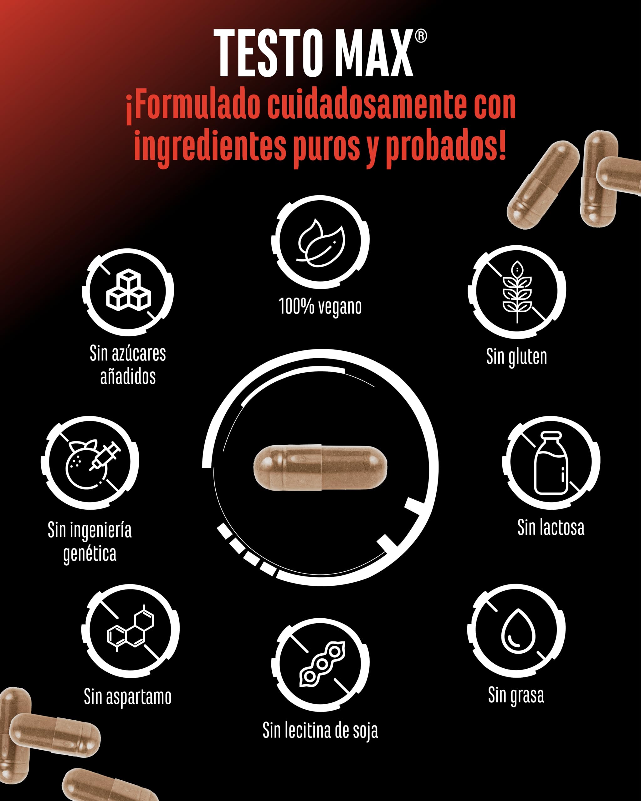 Testo MAX® - 270 Cápsulas - Extra Alta Dosificación con 7323 mg por Dosis Diaria - con Ácido D-Aspártico - Tribulus - Extracto de Maca - Boro - Zinc - Aminoácidos - Vegano