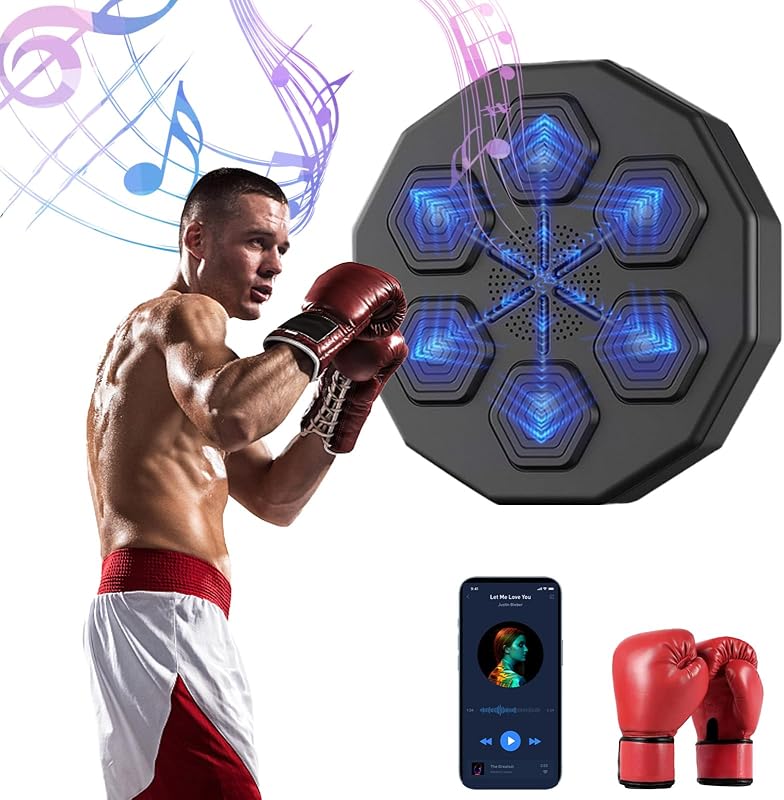 HAMON Zenés Boksz Gép Bluetooth Kapcsolattal, Falra Szerelhető LED Világítással, Intelligens Ütőpárna Kesztyűvel Gyerekeknek és Felnőtteknek