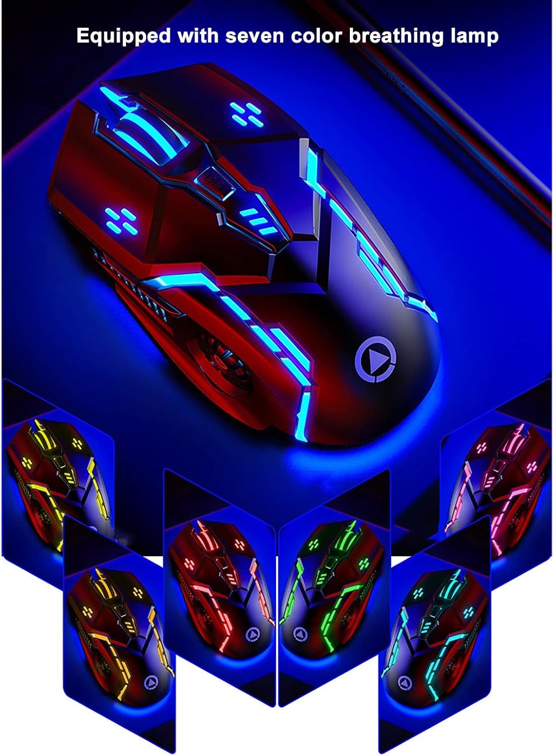 Wired Gaming Mouse, 3200 DPI, 6 Programmable Buttons, Ergonomic Design with RGB Backlit, USB Optical Input Mouse for Laptop, Computer, PC, Mac (Black)