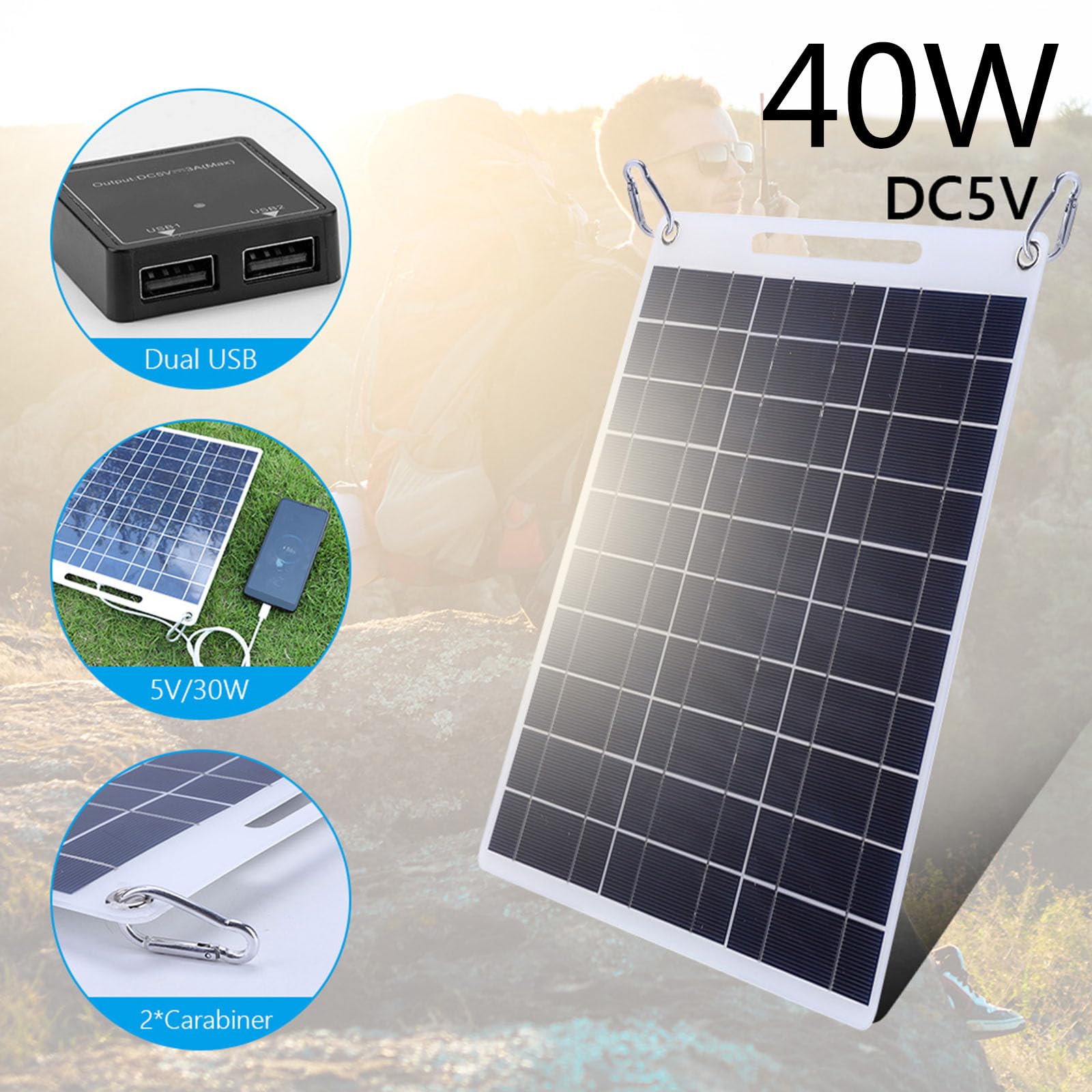15W Pannello Solare Portatile USB 5V Caricabatteria Cella Solare Consiglio Caricabatteria da Auto per Cellulare Campeggio Esterna Sistemi di Alimentazione