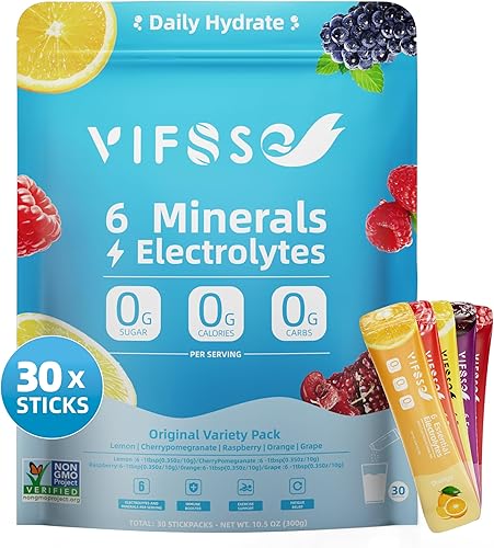 Mezcla de bebida en polvo de electrolitos, hidratación rápida con 6 minerales y electrolitos, 30 varillas, paquetes variados de limón, frambuesa,