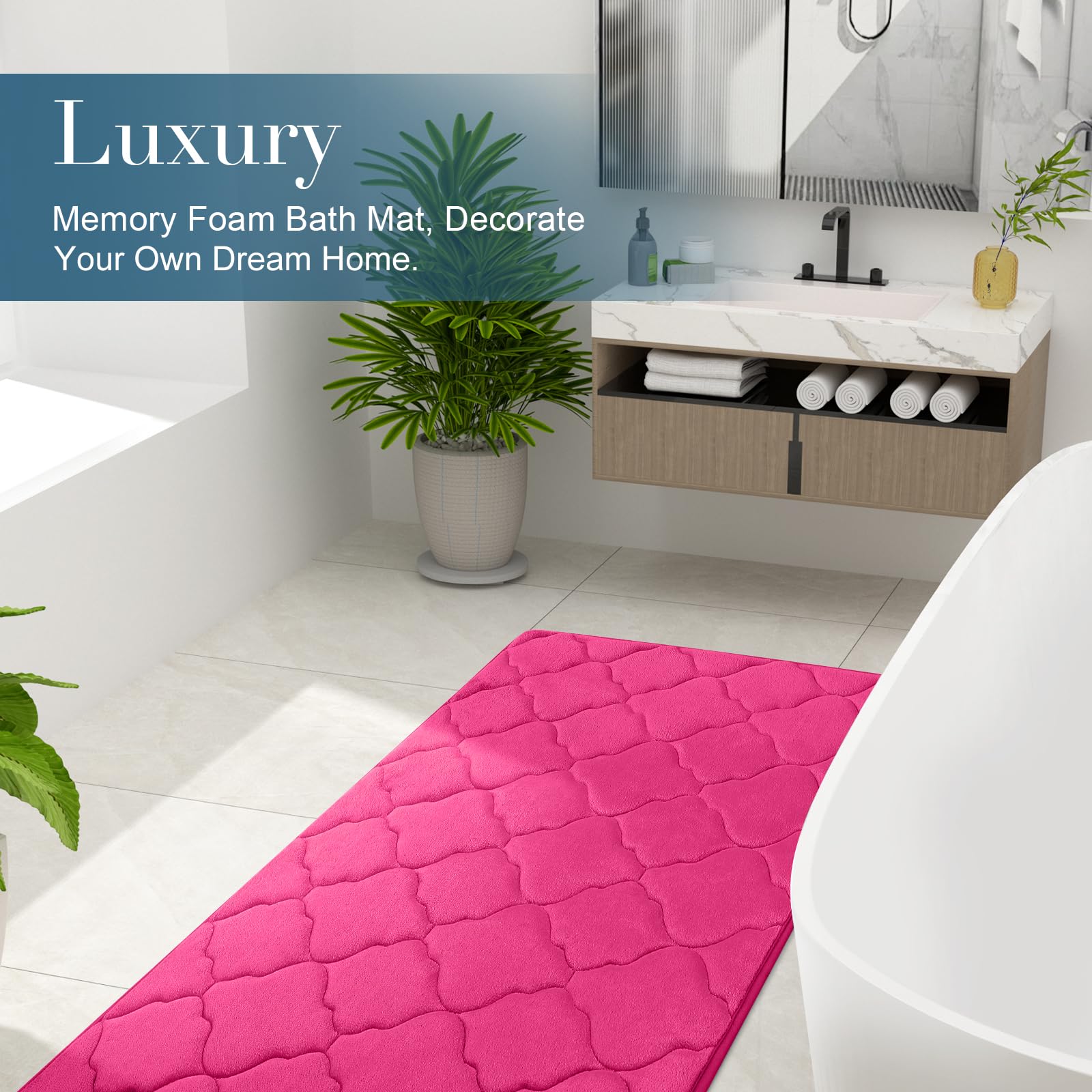 OLANLY Alfombra de baño de espuma viscoelástica de 44 x 24 pulgadas, ultrasuave, antideslizante y absorbente, lavable a máquina, cómoda, gruesa alfombra de baño para suelo de baño, bañera y ducha,