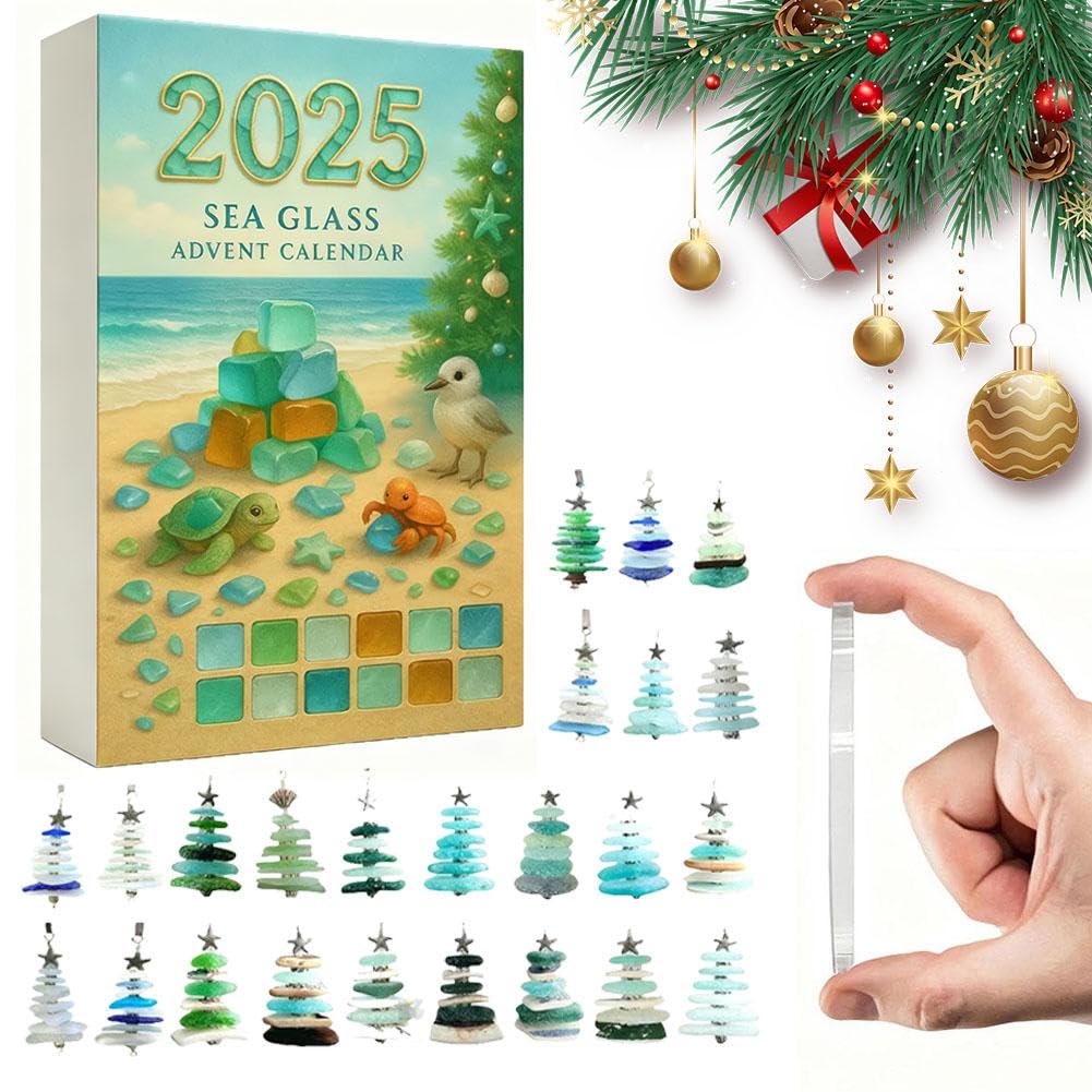 Calendrier De L'Avent 2024 En Verre De Mer - 24 Sapins De Noël Miniatures Naturels, Décoration Cadeau Vacances
