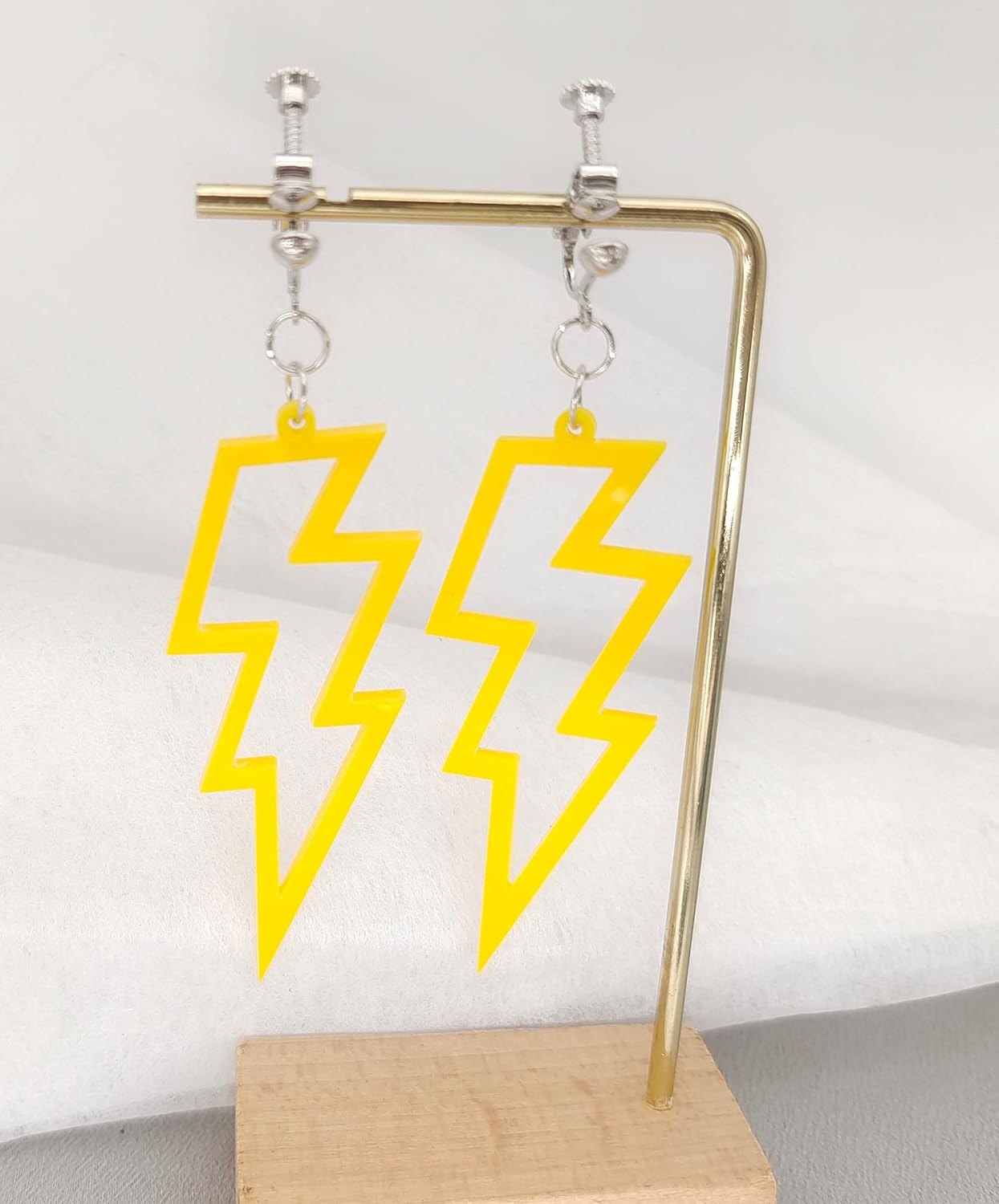 80s Neon Earrings Acrylic Hollow Lightning Bolt Clip on Earrings Non Pierced Dangle Earrings 80's Retro Party Jewelry - Image 4