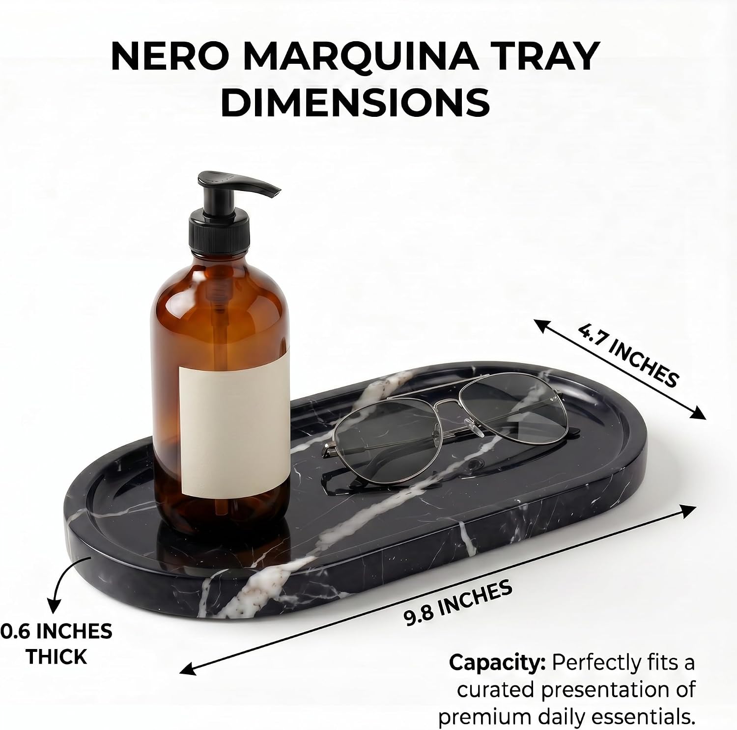 YKAJO Nero Marquina Oval Marble Tray, 9.8x4.7 Vanity Perfume Organizer image 3
