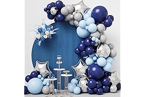RUBFAC 155pcs Blue Silver Balloon Garland Arch Kit