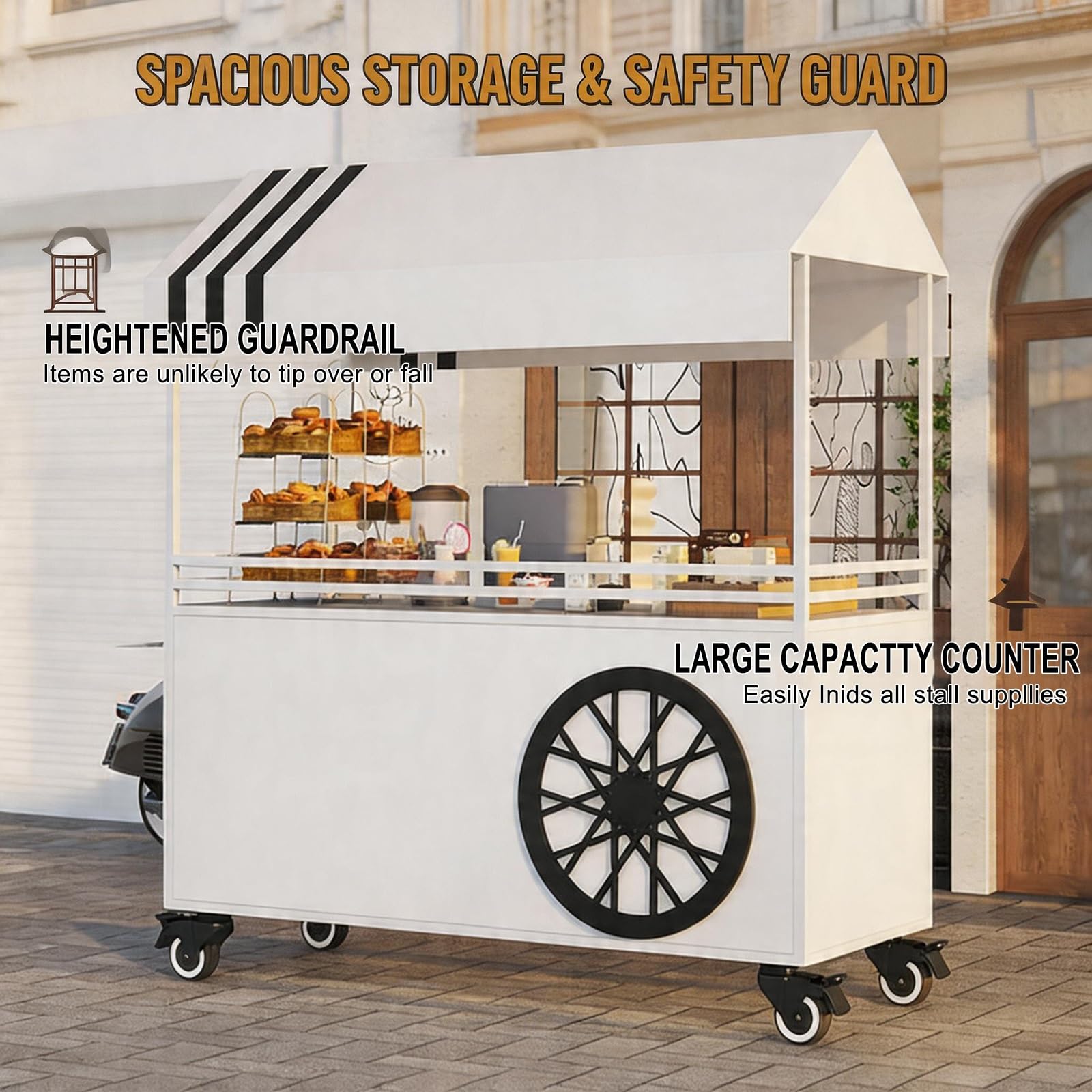 Expositor Móvil con Toldo Móvil de Venta Ambulante de Comida con Ruedas Freno para Venta de Frutas Verduras Bebidas y Flores.(Pink,160x60x190cm)