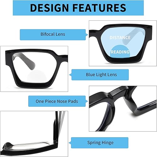 Miniatura 4 de JM Paquete de 3 lentes de lectura cuadrados estilo Oprah para mujeres y hombres, lectores rectangulares de gran tamaño, con bisagra de resorte,