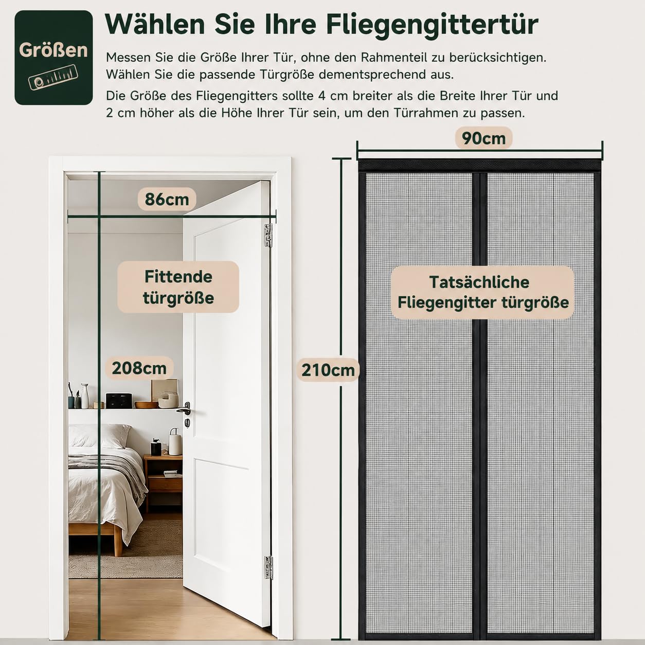 Maßgeschneidertes Fliegengitter Tür Magnet, Passgenau nach Ihren Maßen individuell anfertigbar, Extra starke Magnete & selbstschließender Insektenschutzvorhang für Balkontür, Terrassentür