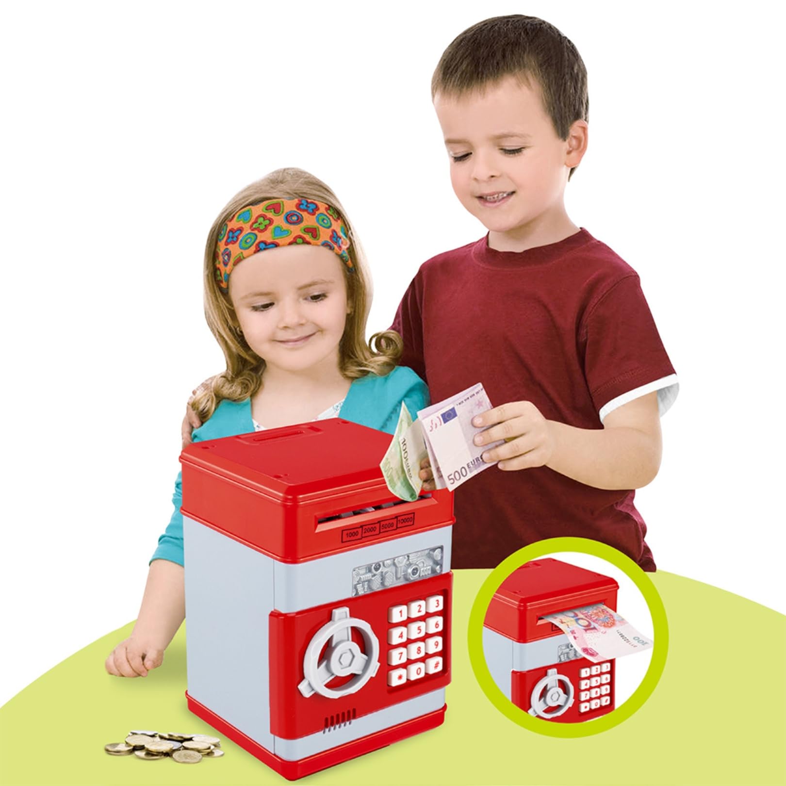 Amazon.com: 兒童電子存錢罐,迷你ATM 硬幣銀行存錢盒附密碼,兒童安全錢罐附自動抓錢槽適合男孩、女孩的絕佳禮物玩具銀行: