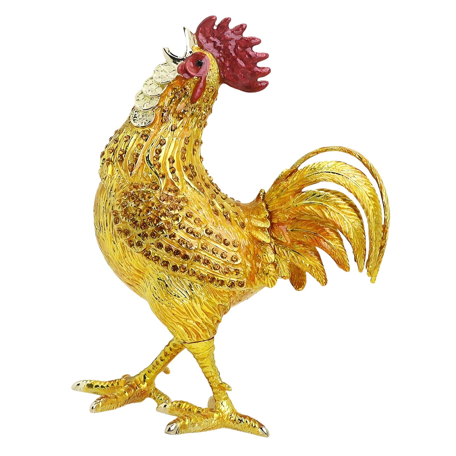 Msioytog Unique Crystal Accented Rooster Themed Trinket Container for Accessories Decorative Exquisite Metal Rooster Shaped Trinket Box