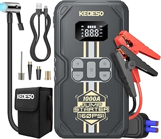 Jump Starter with Air Compressor 160PSI,Car Jumper Starter Portable | 1000A Jump Box,Auto-Shutoff Tire Inflator,LED Display,3-Mode Light,Power Bank,Car Emergency Kit for 12V 6.0L Gas/3.5L Diesel