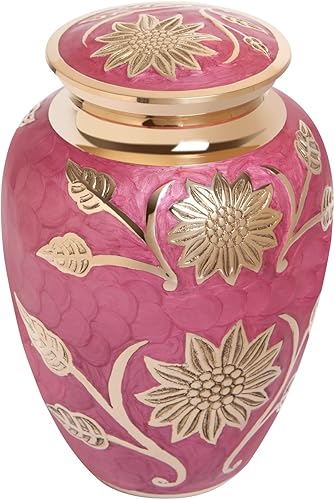 Miniatura 3 de Urna funeraria de flor rosa - Urna de cremación para cenizas humanas - Latón - Adecuado para entierro o nicho de cementerio - Modelo Rose Lisette -