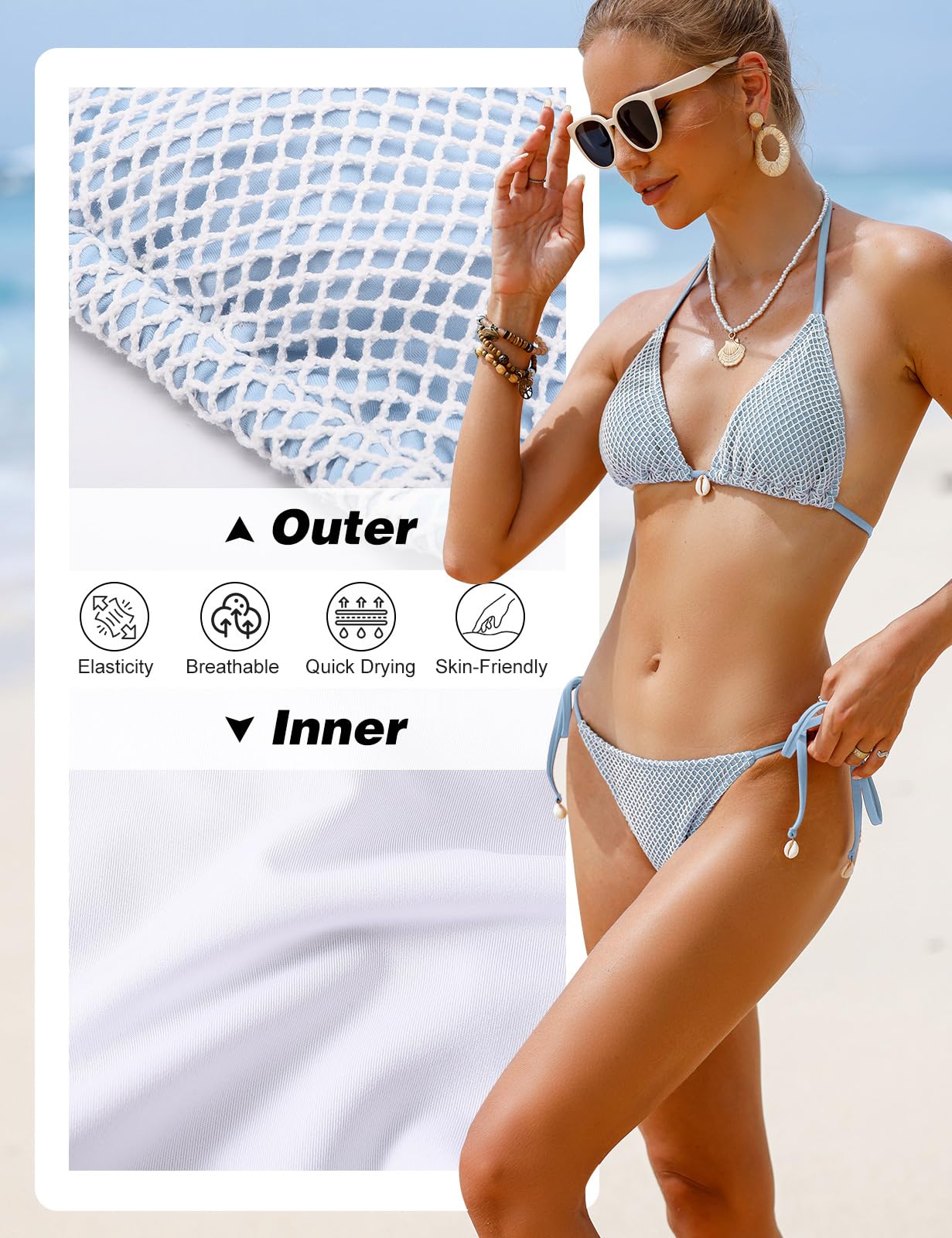 Yuson Girl Bikini damskie, wiązane na szyi, trójkątne bikini, niska talia, seksowne stringi, zestawy bikini dla kobiet, styl brazylijski, regulowany, dwuczęściowy strój kąpielowy