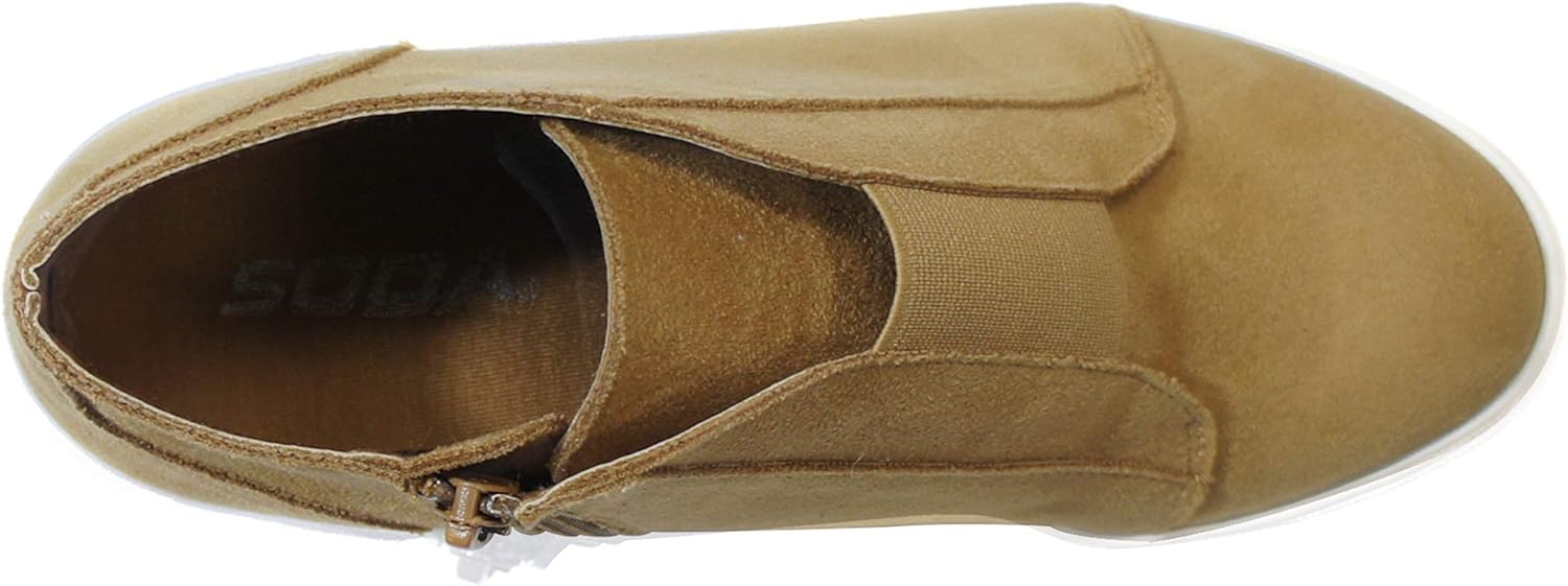 Soda Vesper - Mid Ankle Platform Sneaker w/Hidden Wedge and Side Zipper 8.5 Chamois