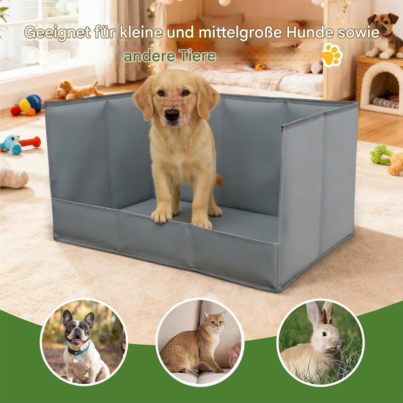 Bandeja para de Perro Baño Para Mascotas Con Paredes Altas | Baño para Perros Plegable con Soporte para Toallas Absorbentes para Interiores Exteriores Balcón Porche y Limpieza