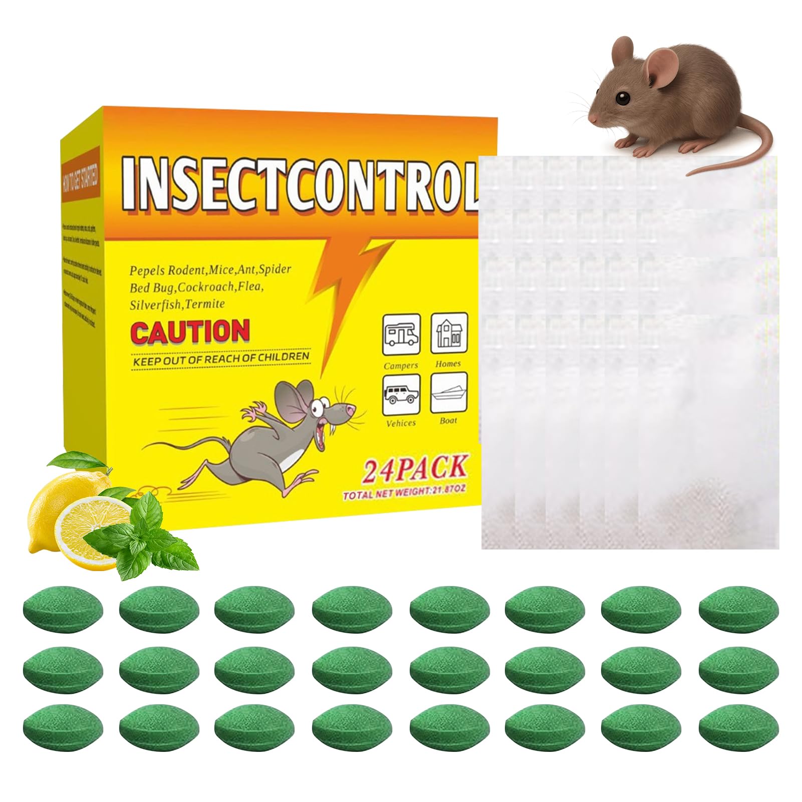 24 Stück Rattengift Extra Stark rattengift köder Extra Stark mit Pfefferminzöl Einzeln Verpackt mit Netztasche Gegen Ratten und Mäuse für Innen und Außen
