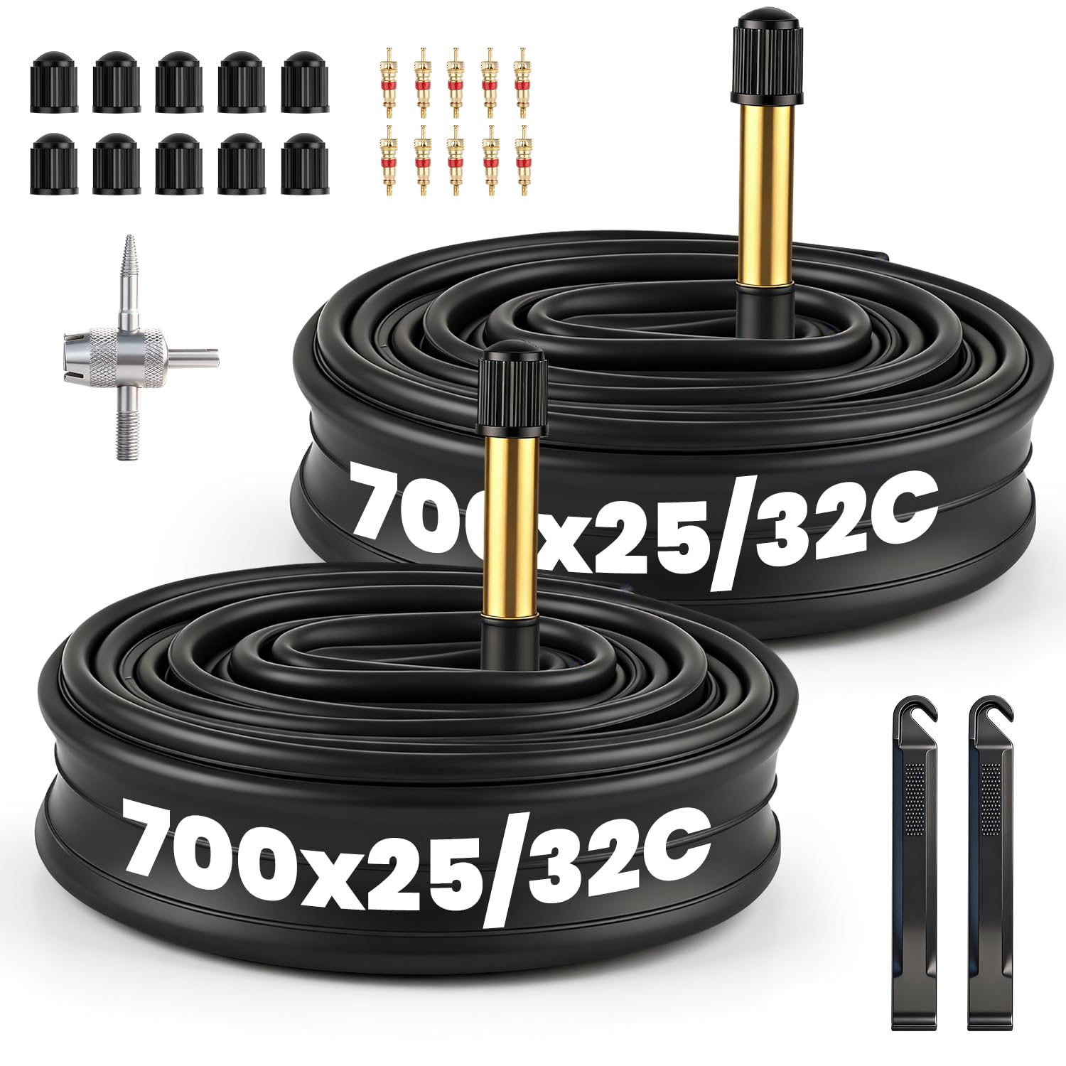Camera d'aria per bici 700c da 28 pollici, 700 x 25-32c, compatibile con pneumatici per bici 700 x 25C, 700 x 28 C, 700 x 30 C, 700 x 32 C, con valvola Schrader da 60 mm, gomma butilica, per bici da