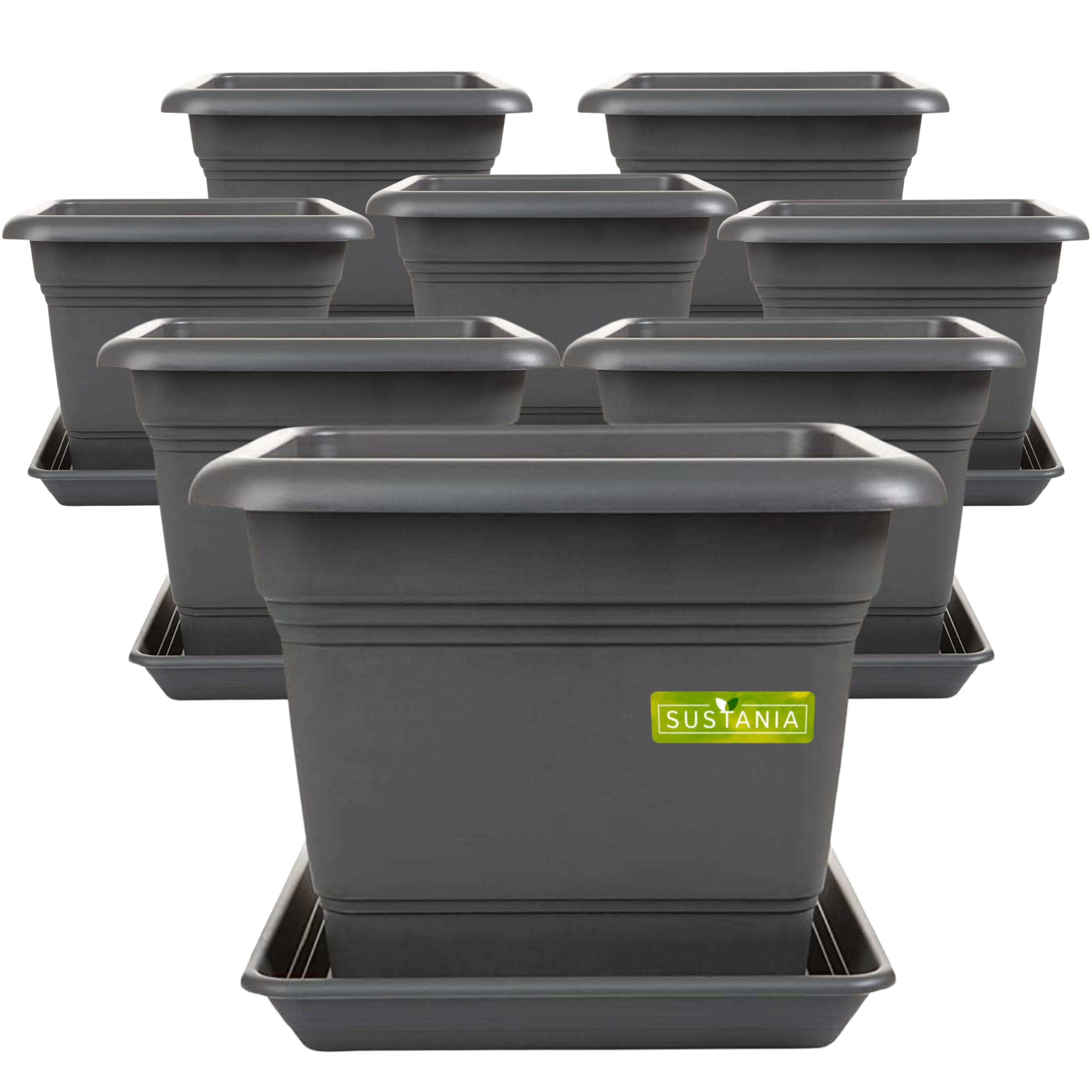 2friends Sustania Pflanzkübel Eckig 28x28 Anthrazit 8er Set - Robuster Blumentopf GroÃŸ, Ãœbertopf Ideal für Tomatenpflanzen, Eckige Pflanztöpfe Kunststoff für Garten & Balkon