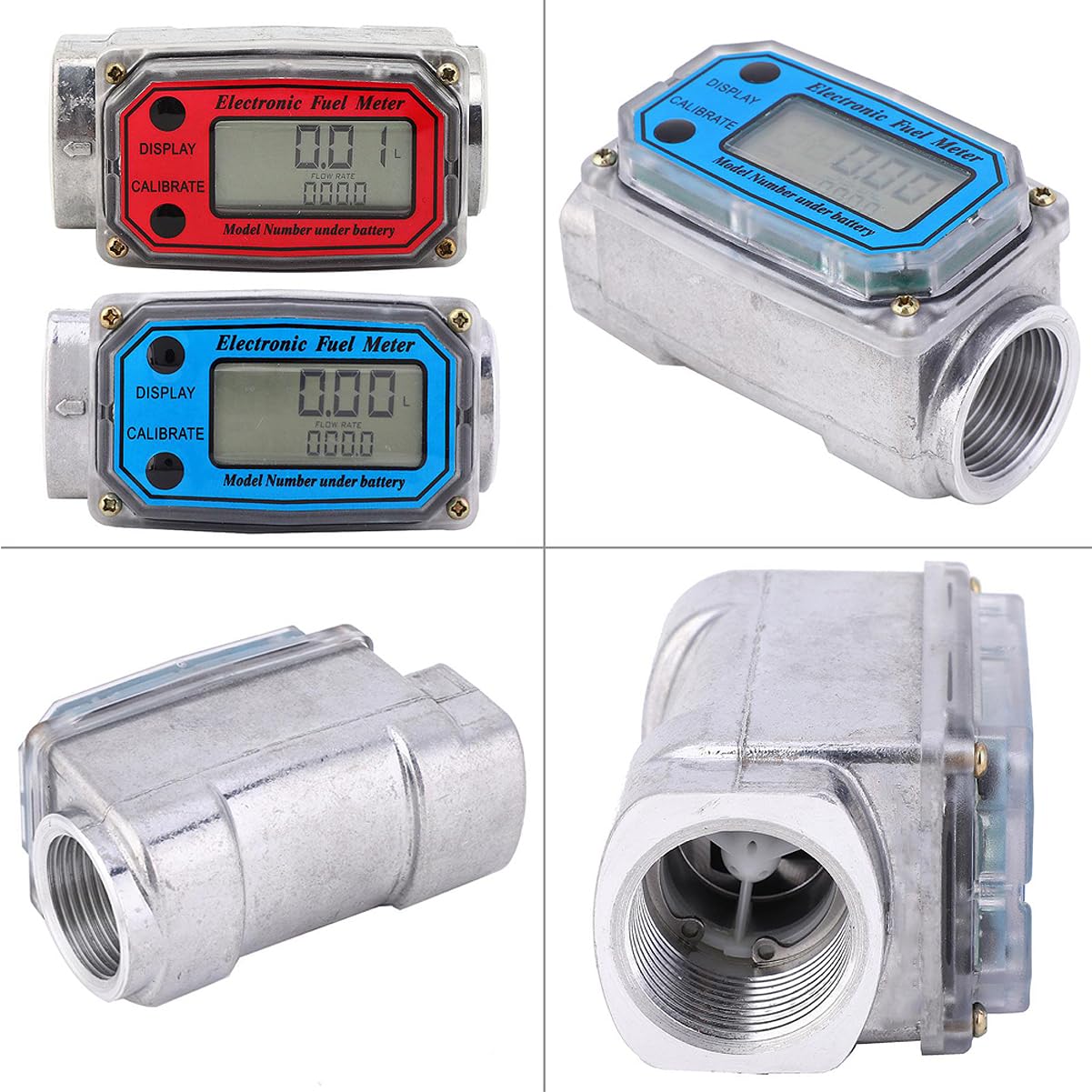 Misuratore di Turbina Digitale 120L 1in, Misuratore di Portata Elettronico Digitale NPT 1 Pollice 120 L/Min 0-99999 Liquidi Meter di Portata Carburante, per Diesel, Cherosene, Benzina (rosso)