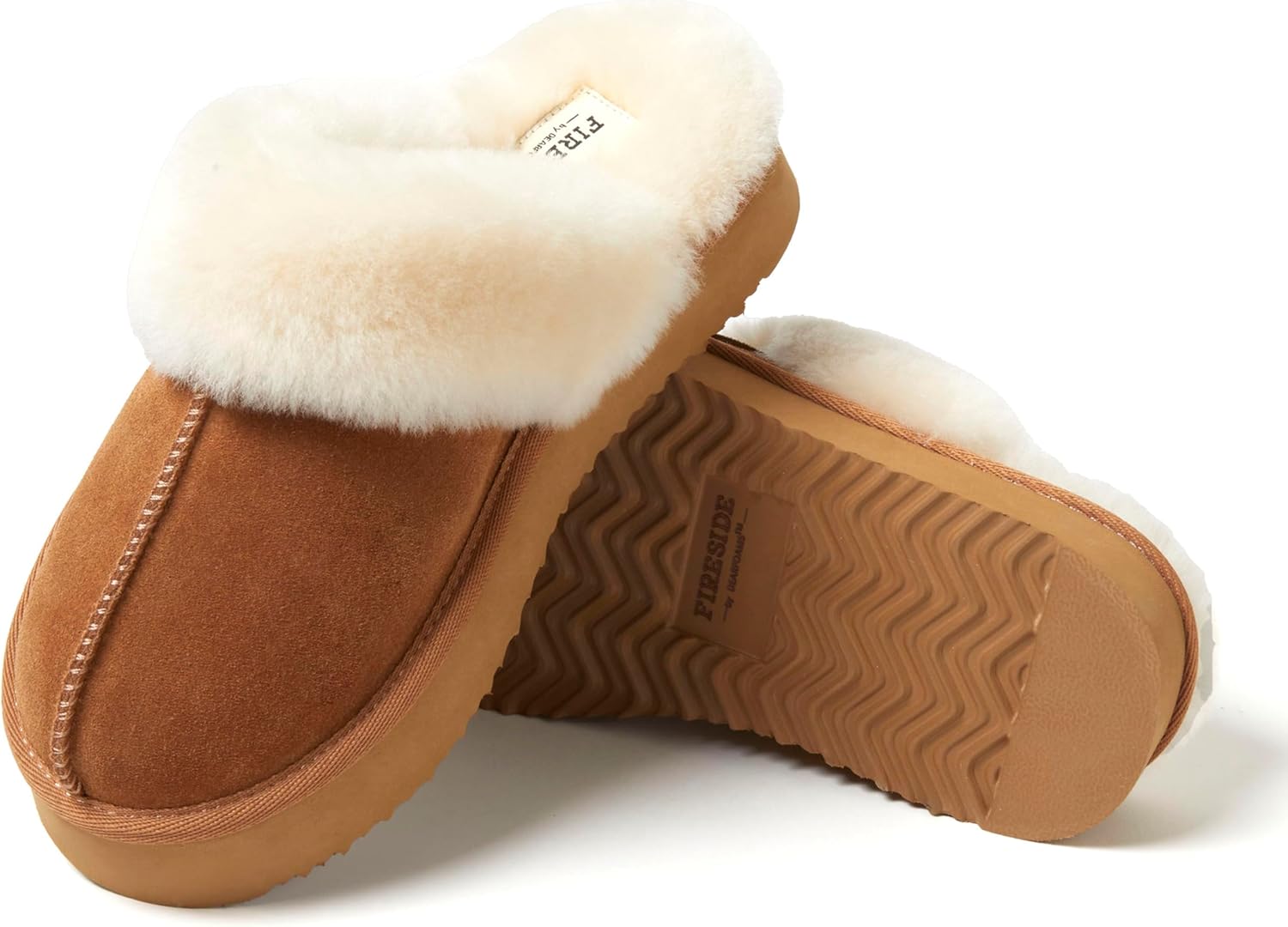 Fireside By Dearfoams レディース メルトンプラットフォームスリッパ、本物のムートンメモリーフォームスリップイン
