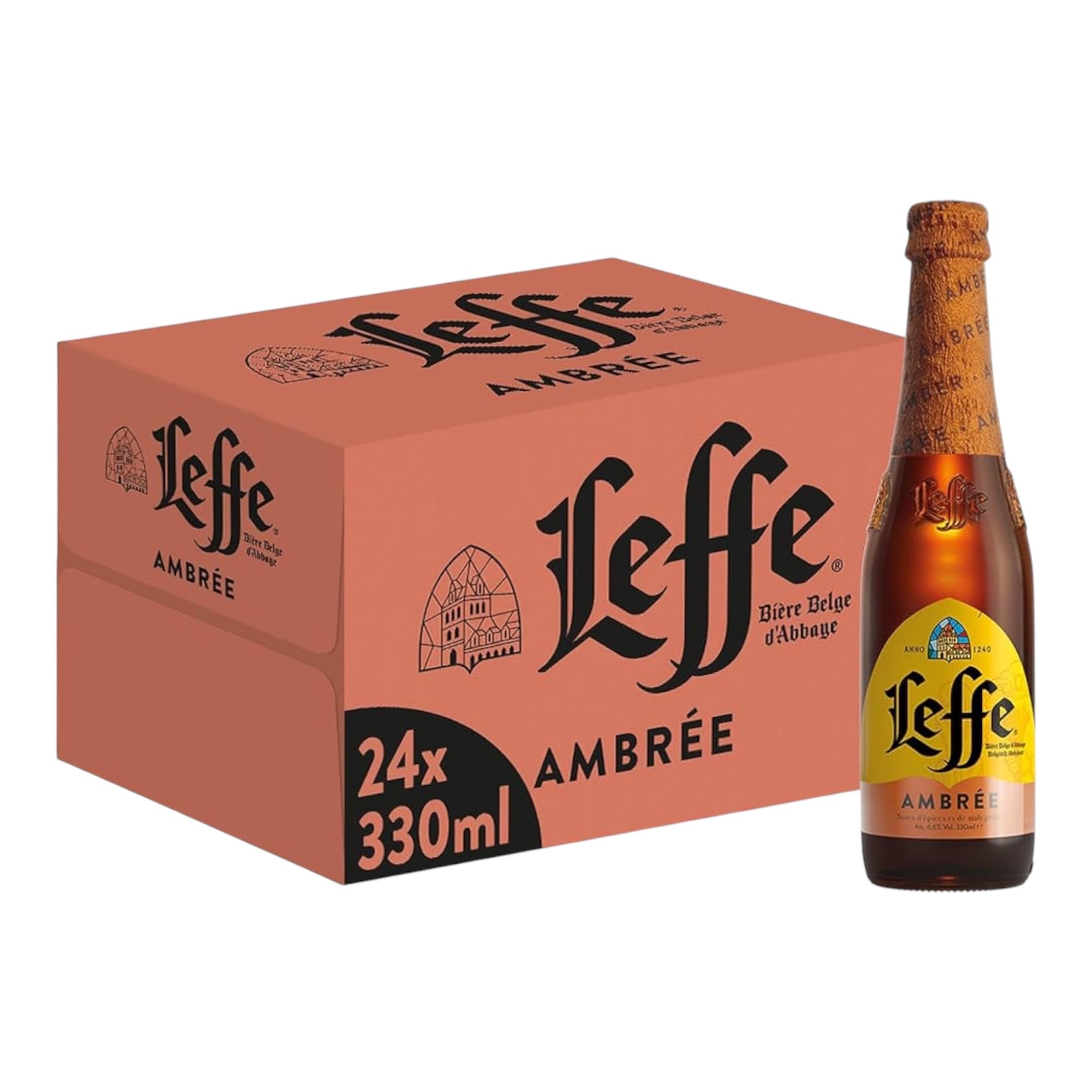 Leffe Ambrée Bier 24 Flaschen a 0,33 l – Belgisches Abteibier – Dunkles Bier mit malziger Note