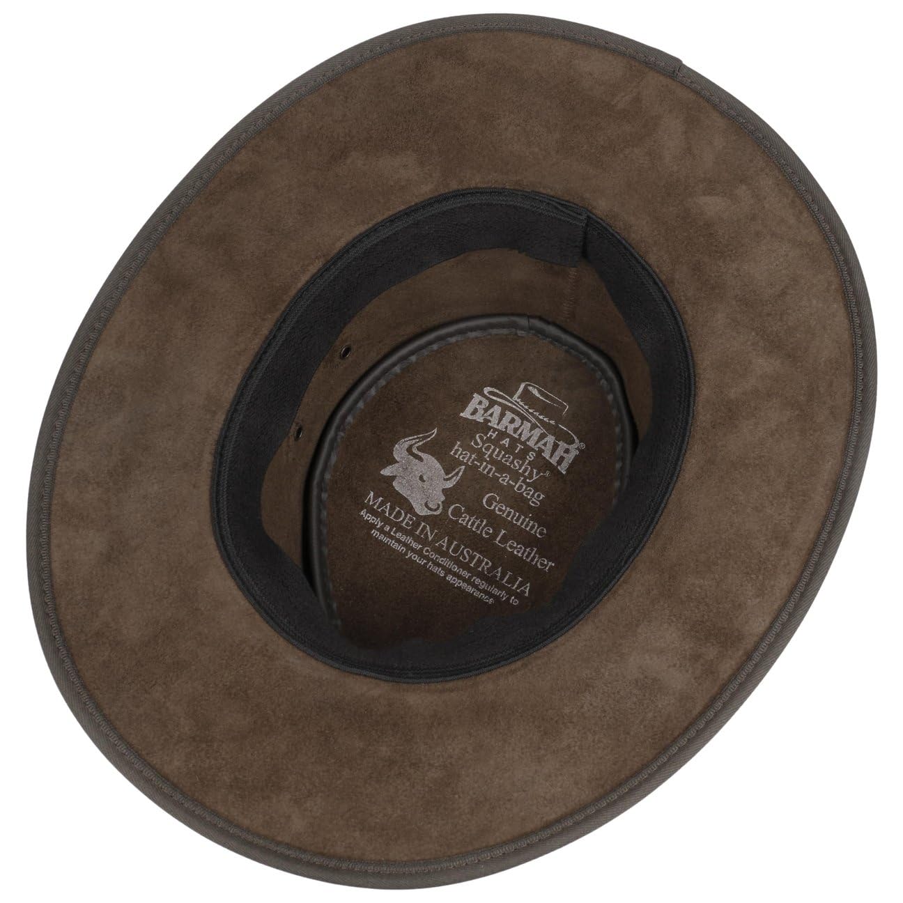 Barmah Cappello in Pelle Squashy Bronco Uomo - Made Australia Nastro Intrecciato di Vacchetta Outdoor con Fascia Pelle, pistagna Estate/Inverno Primavera Estate Autunno Inverno