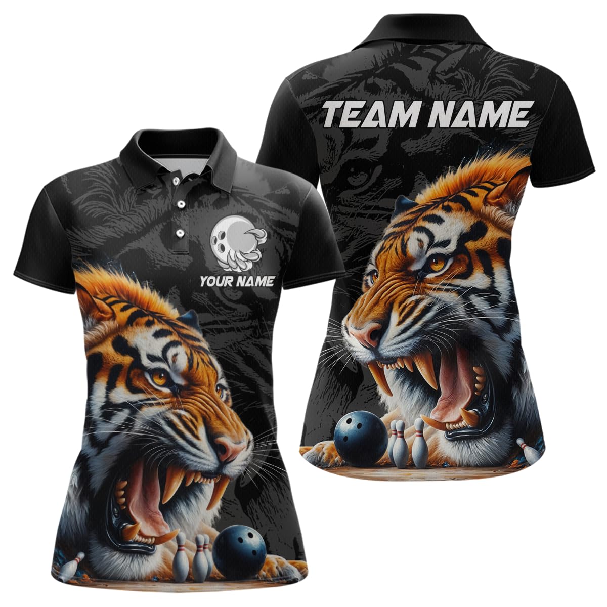 PIONAMZIOZ Custom Tiger Bowling Shirt Tiger Bowling Team League Unisex Polo & Quarter-Zip Bowling Outfit (US, Alpha, Small, 5X-Large, Regular, Regular, Women Polo)