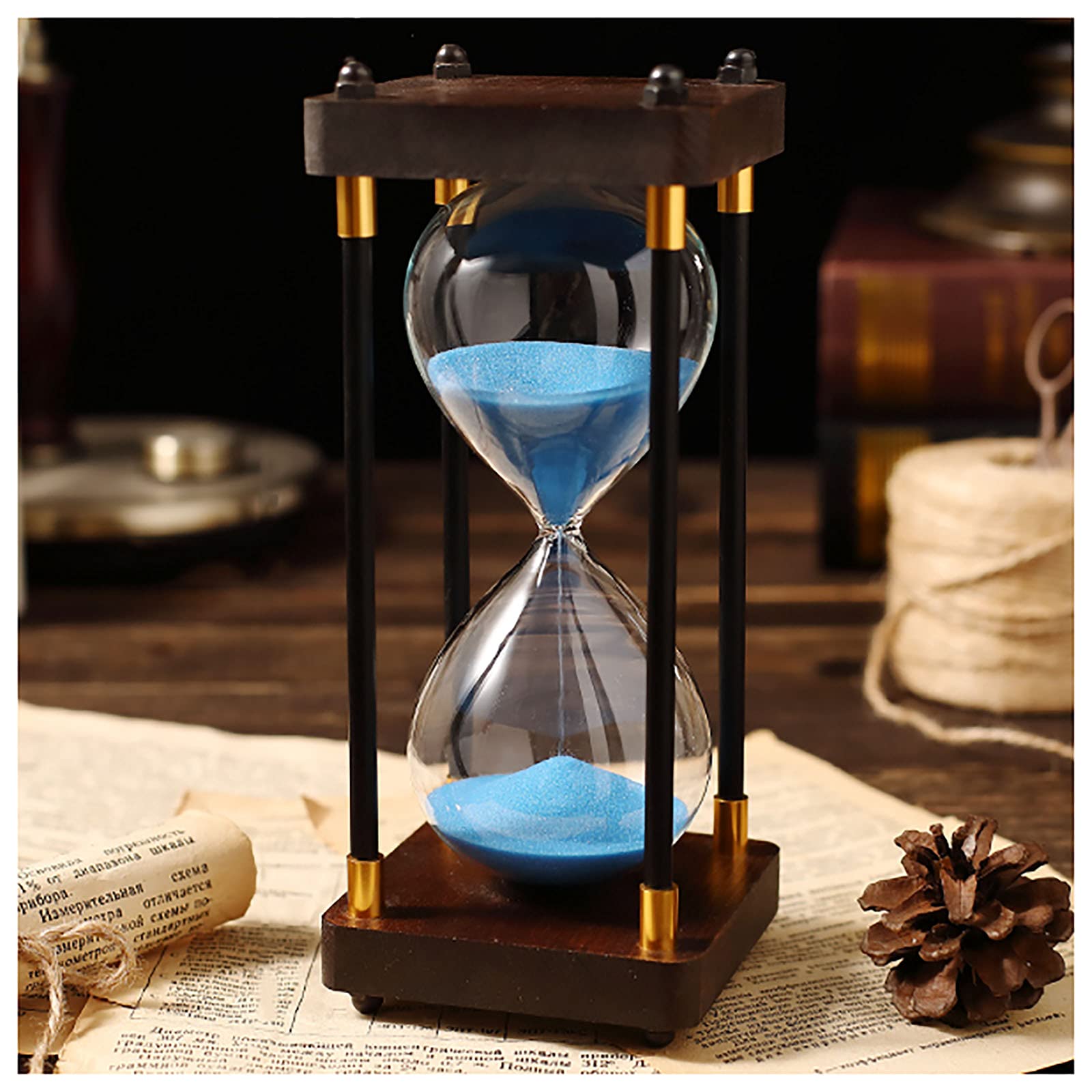 timer， 30/60 Minutes Glass Hourglass Sandglass Timer Ornament Wooden Frame Sand Clock,Fashion Colorful(Blu,60 minutes)
