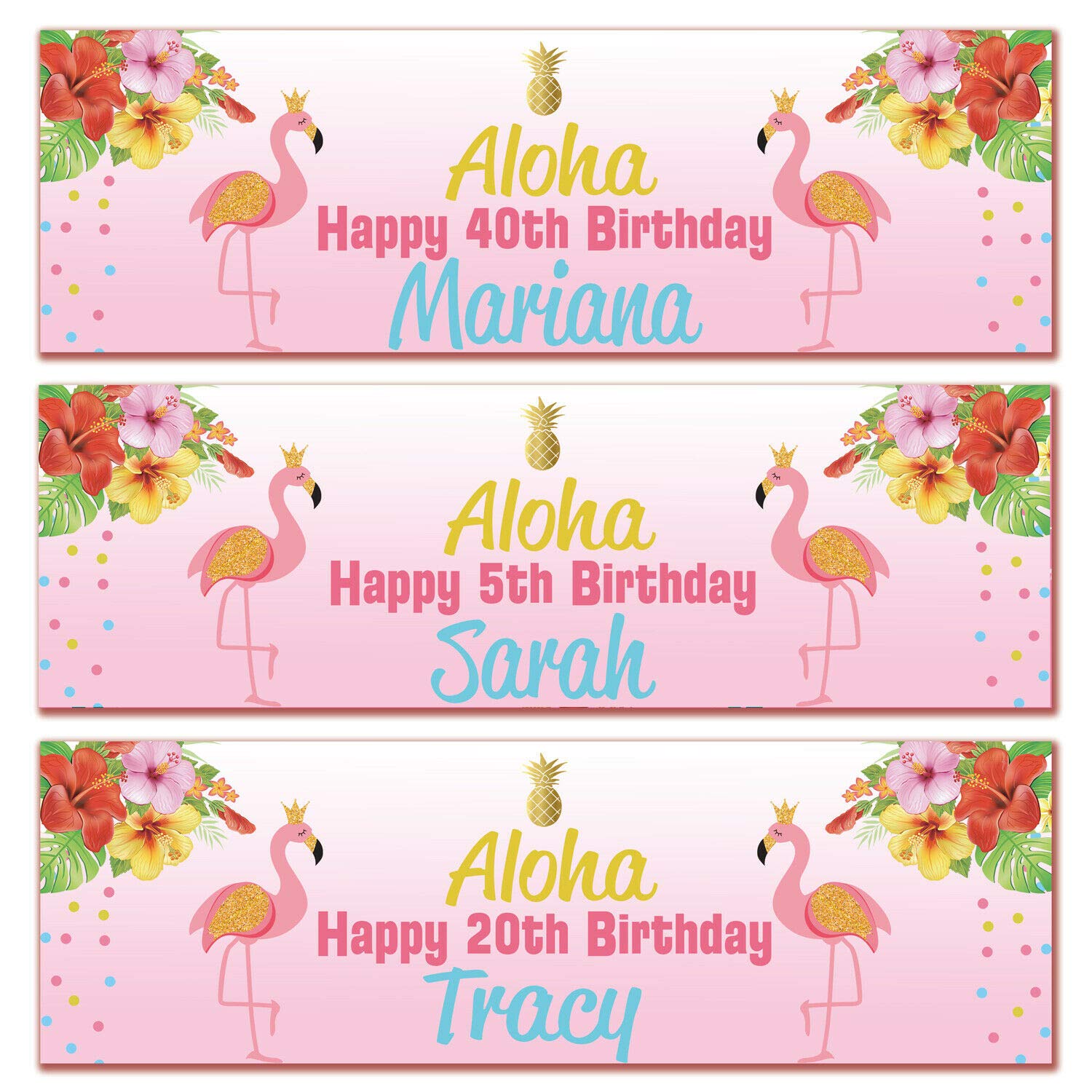 2 personalised birthday banner flamingo flower children girl kids party poster decoration