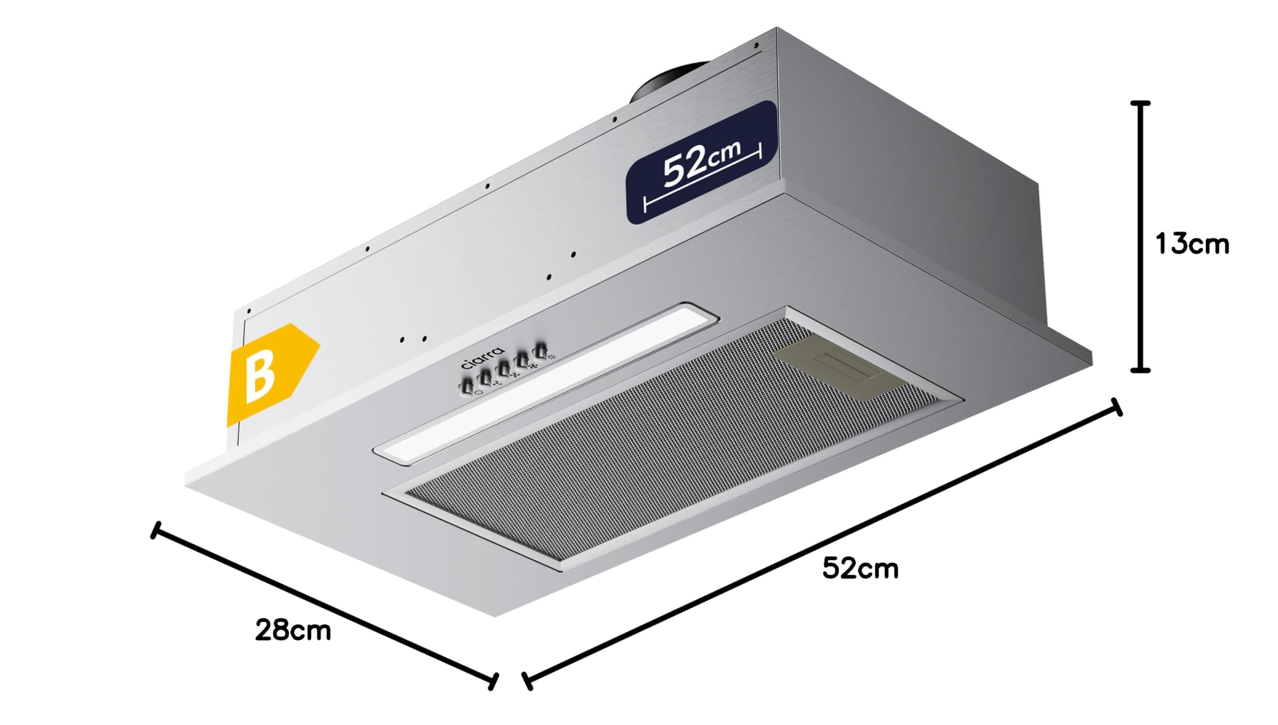 CIARRA CBCS5913D Dunstabzugshaube 52 cm Einbau 300m³/h Abluft Edelstahl 3 Leistungsstufen