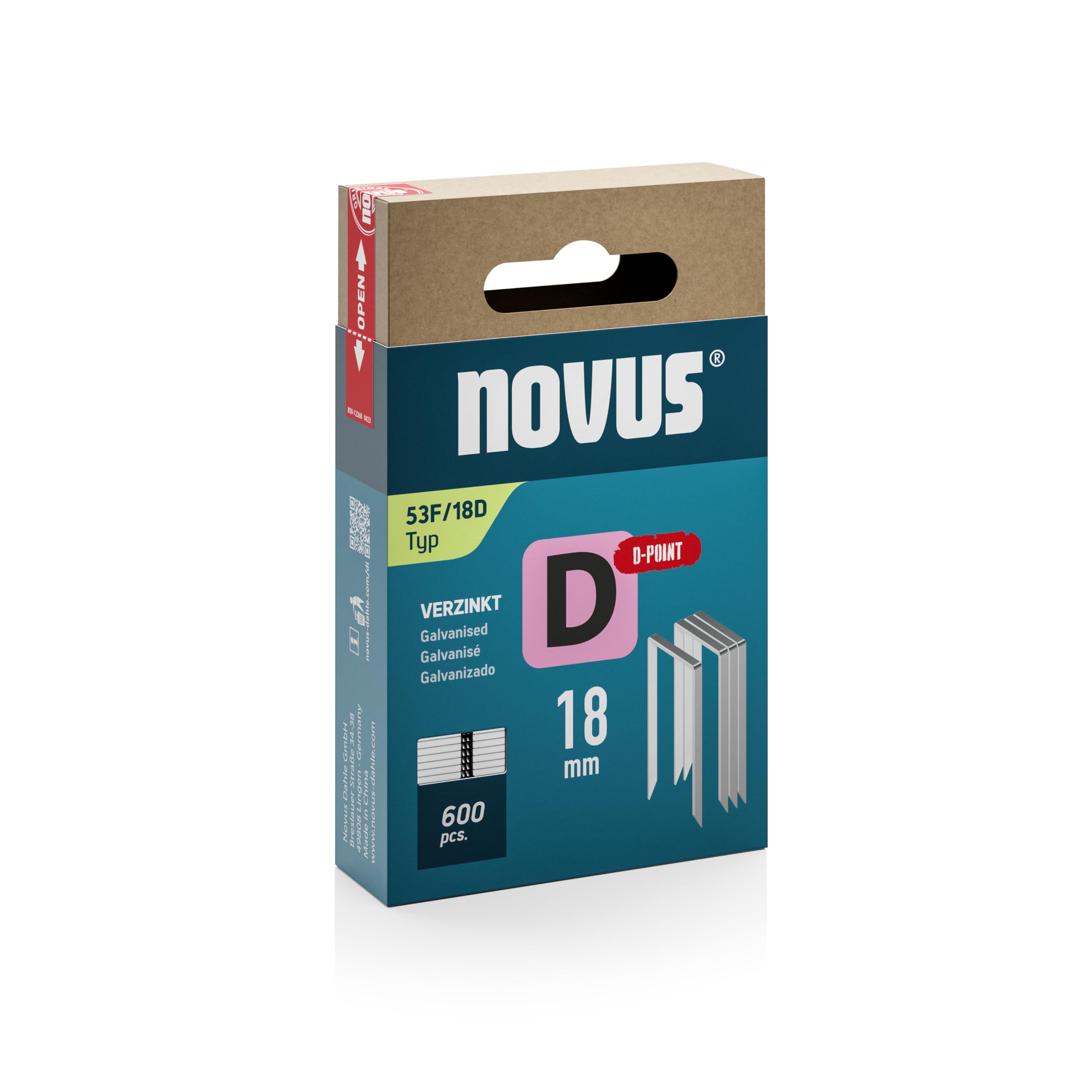 Novus Type 53F 600 pieces Flat Crown Clips for Tackers 18x11.3mm
