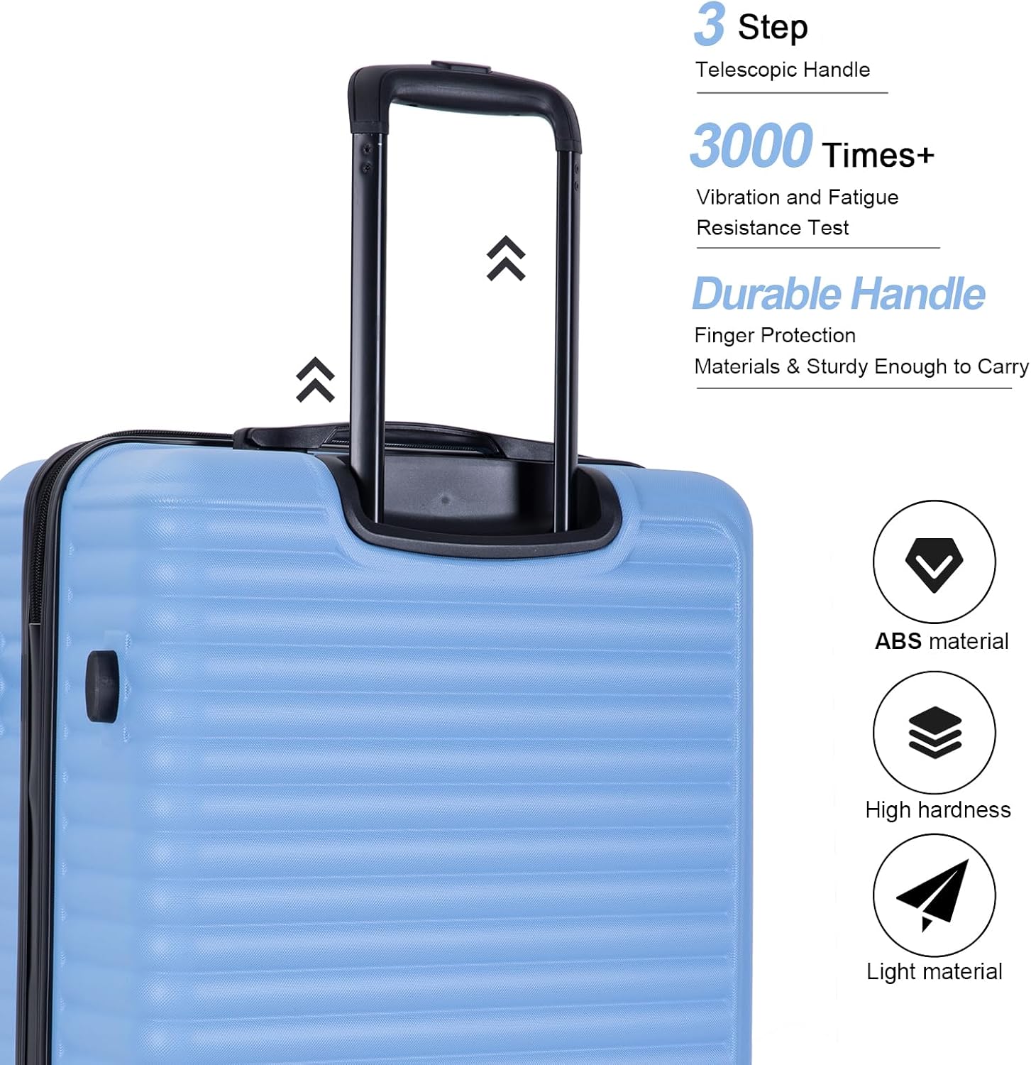 Tripcomp Luggage Sets 3piece Set Hardshell Luggage with Spinner Wheels, TSA Lock, Travel Suitcase Sets, 20 Inch Carry On, 24 Inch Mid-size, 28 Inch Large siutcase (Light Blue)