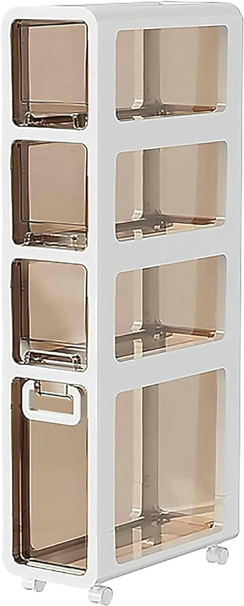 Armadietto da Terra per Bagno con 4 Cassetti e Ruote, Armadietto da Terra ad Angolo di Grande capacità Cassettiera Stretta a Torre Verticale per Bagno, Piccoli Spazi e Spazi, Installazione Libera