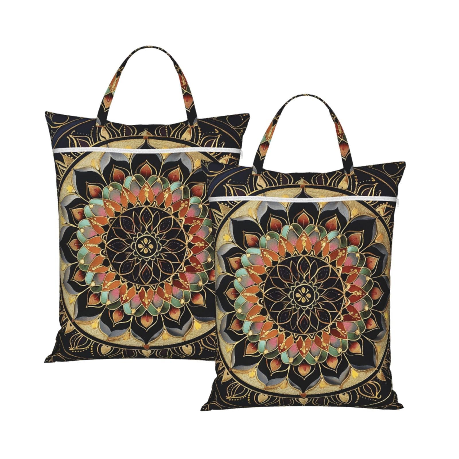 Large Travel Laundry Bags,Mandala Print with Handle Foldable Laundry Bag for Holidays Gym Swimming and Family Trips, 2Pcs