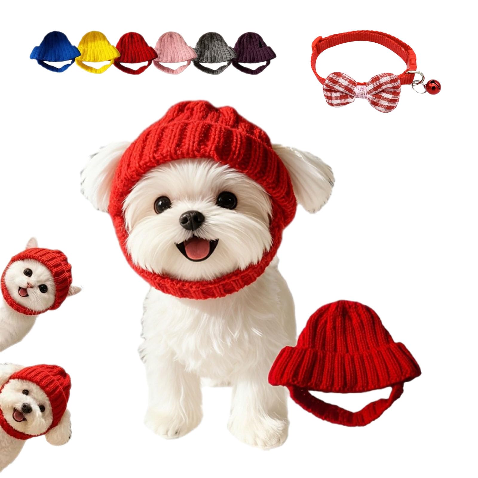 Red Knit Dog Beanie with Ear Flaps, Warm Winter Pet Hat for Small Dogs and Cats, Cozy Stretchy Pet Knit Hat and Flexible Fit, Funny Warm Knitting Wool Hats with Ear Holes for Cold Weather (Red)