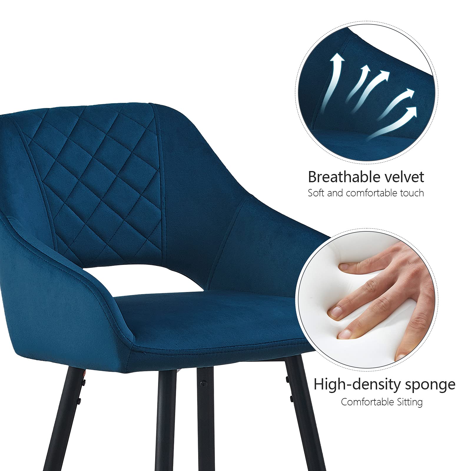 Buy CLIPOP Bar Stools Set of 2 Blue Velvet Upholstered Seat with